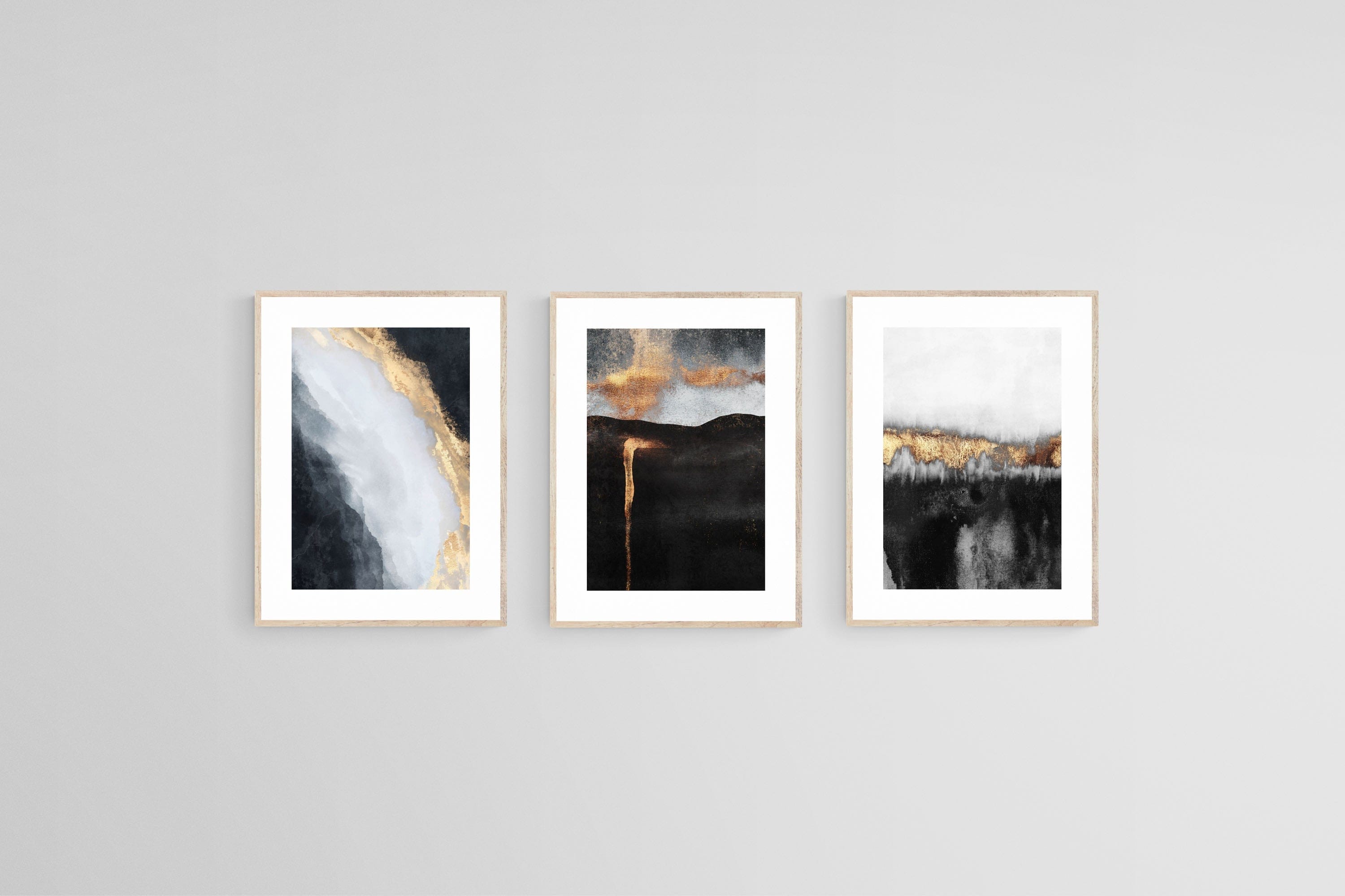 Golden Magma Set-Wall_Art-45 x 60cm (x3)-Framed Print-Wood-Pixalot