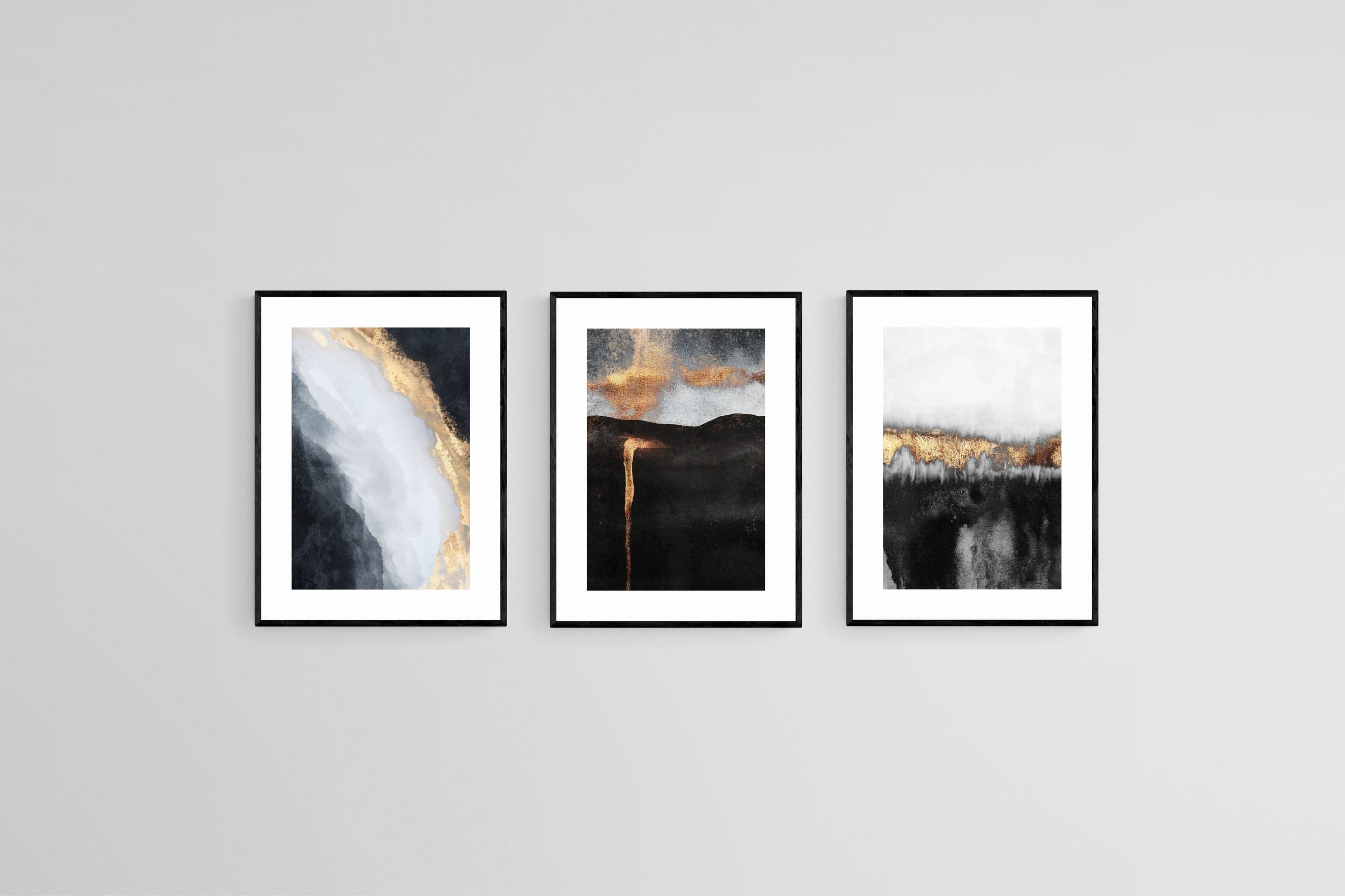 Golden Magma Set-Wall_Art-45 x 60cm (x3)-Framed Print-Black-Pixalot