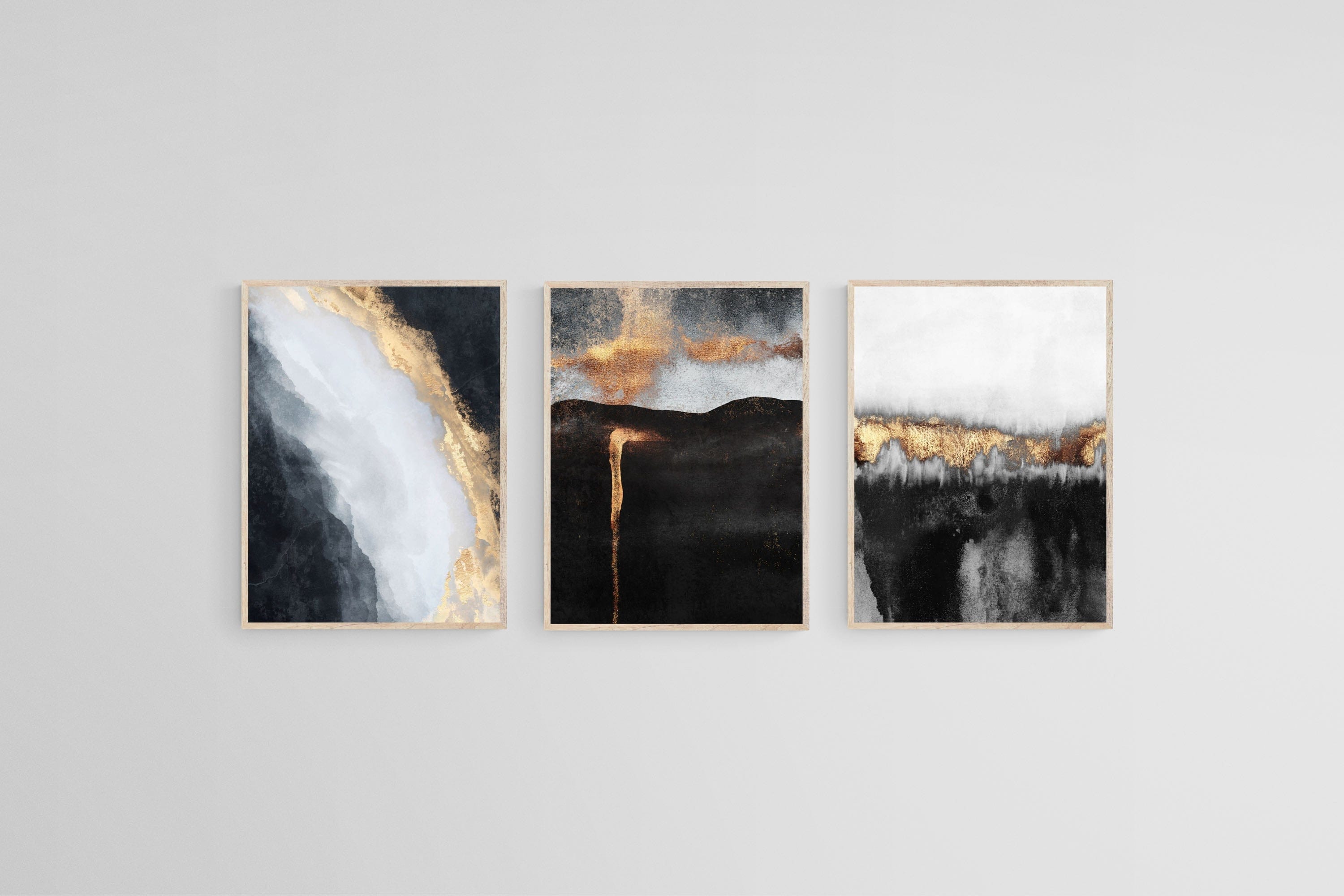 Golden Magma Set-Wall_Art-45 x 60cm (x3)-Mounted Canvas-Wood-Pixalot