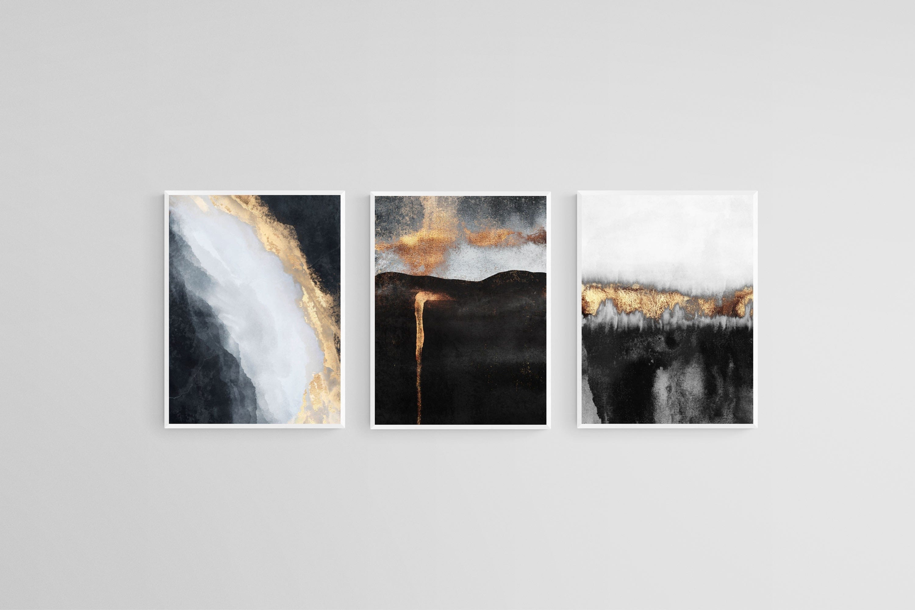 Golden Magma Set-Wall_Art-45 x 60cm (x3)-Mounted Canvas-White-Pixalot