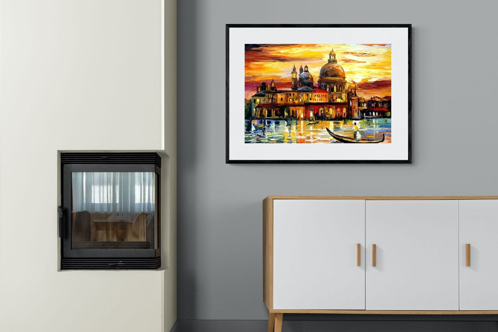 Golden Skies of Venice-Wall_Art-100 x 75cm-Framed Print-Black-Pixalot