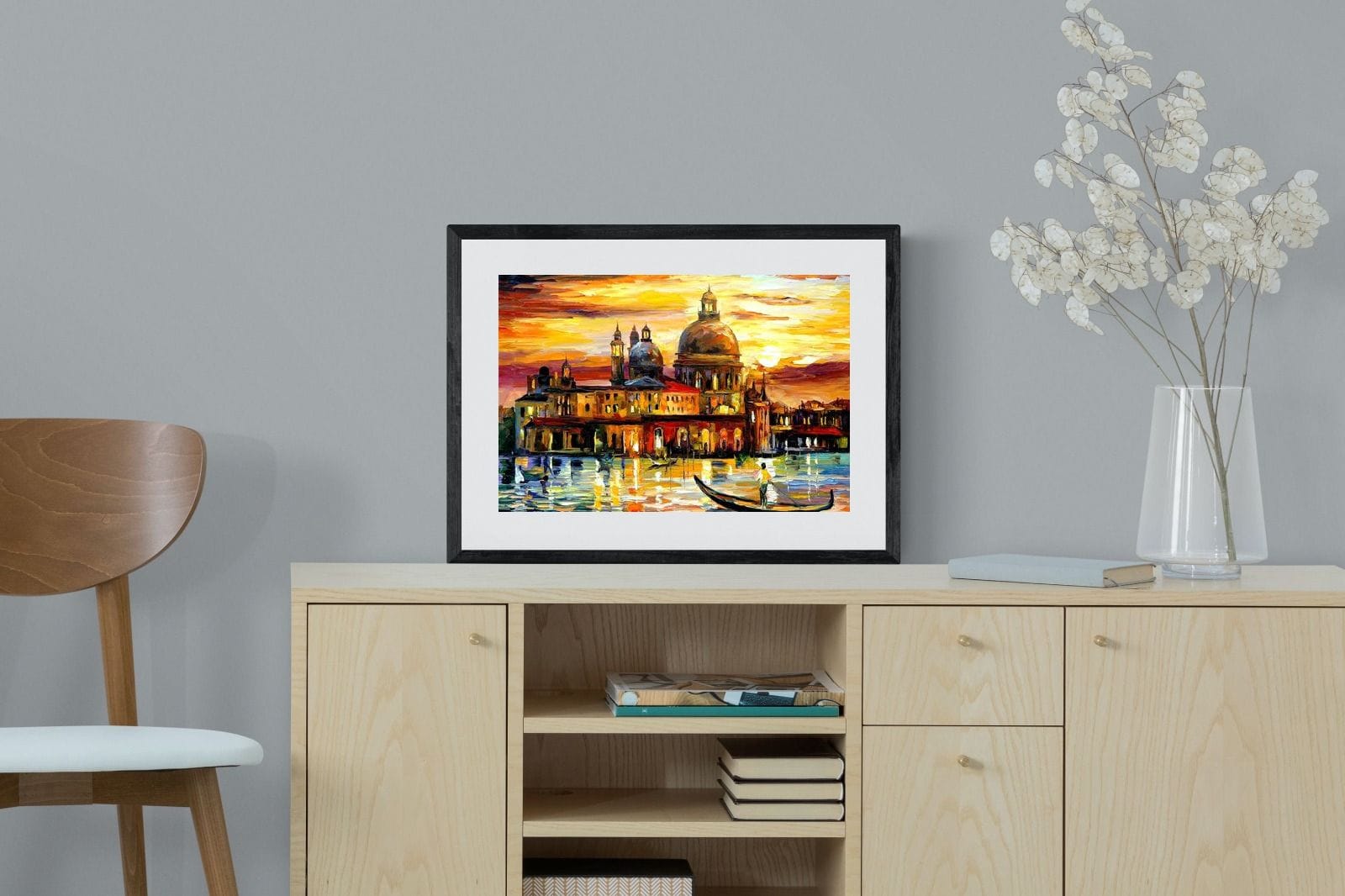 Golden Skies of Venice-Wall_Art-60 x 45cm-Framed Print-Black-Pixalot