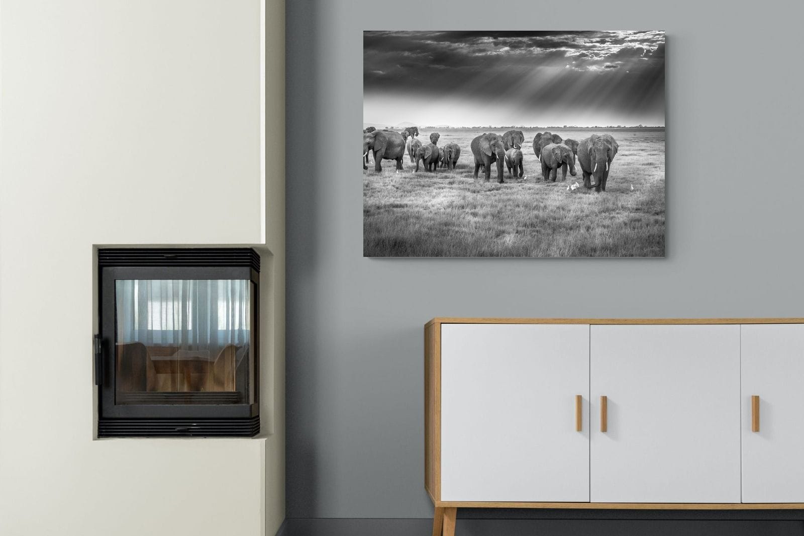 Grazing Elephants-Wall_Art-100 x 75cm-Mounted Canvas-No Frame-Pixalot