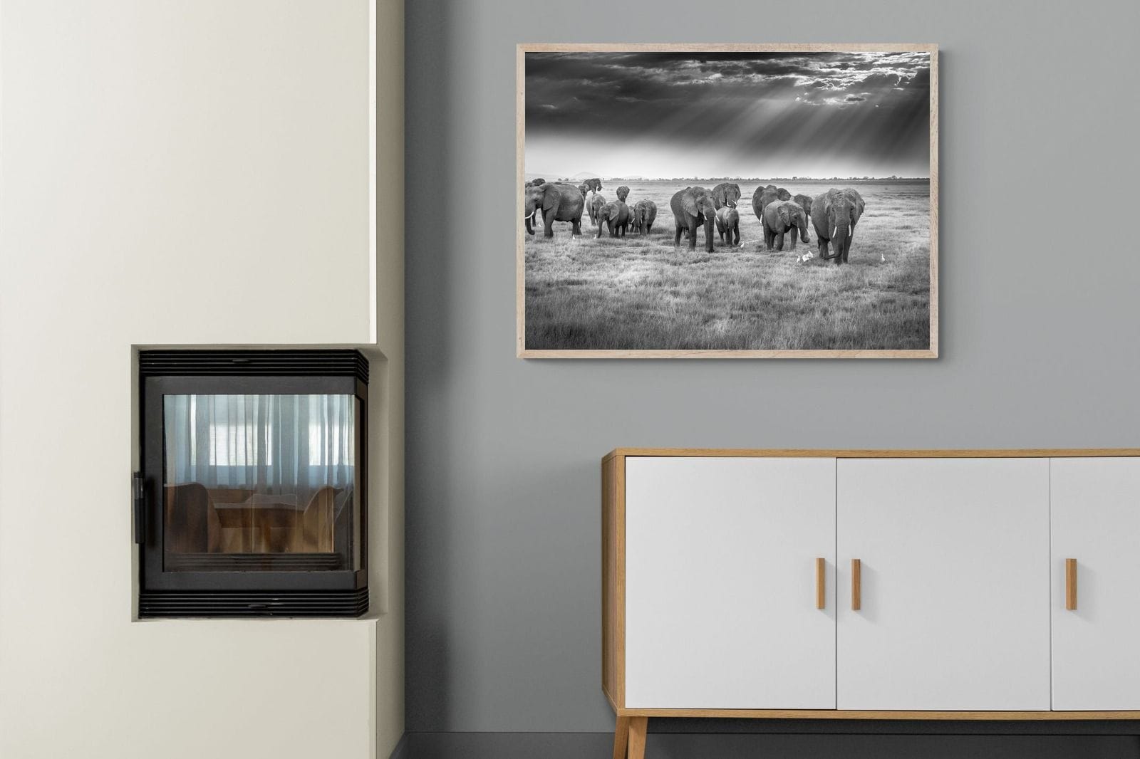 Grazing Elephants-Wall_Art-100 x 75cm-Mounted Canvas-Wood-Pixalot