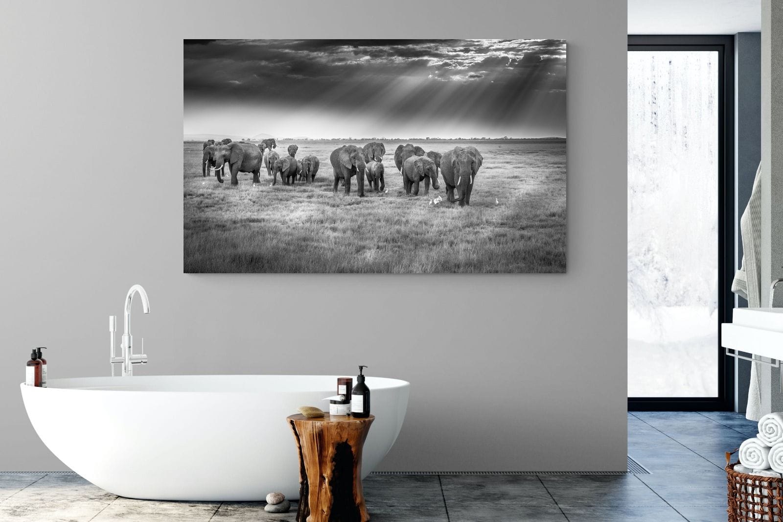Grazing Elephants-Wall_Art-180 x 110cm-Mounted Canvas-No Frame-Pixalot