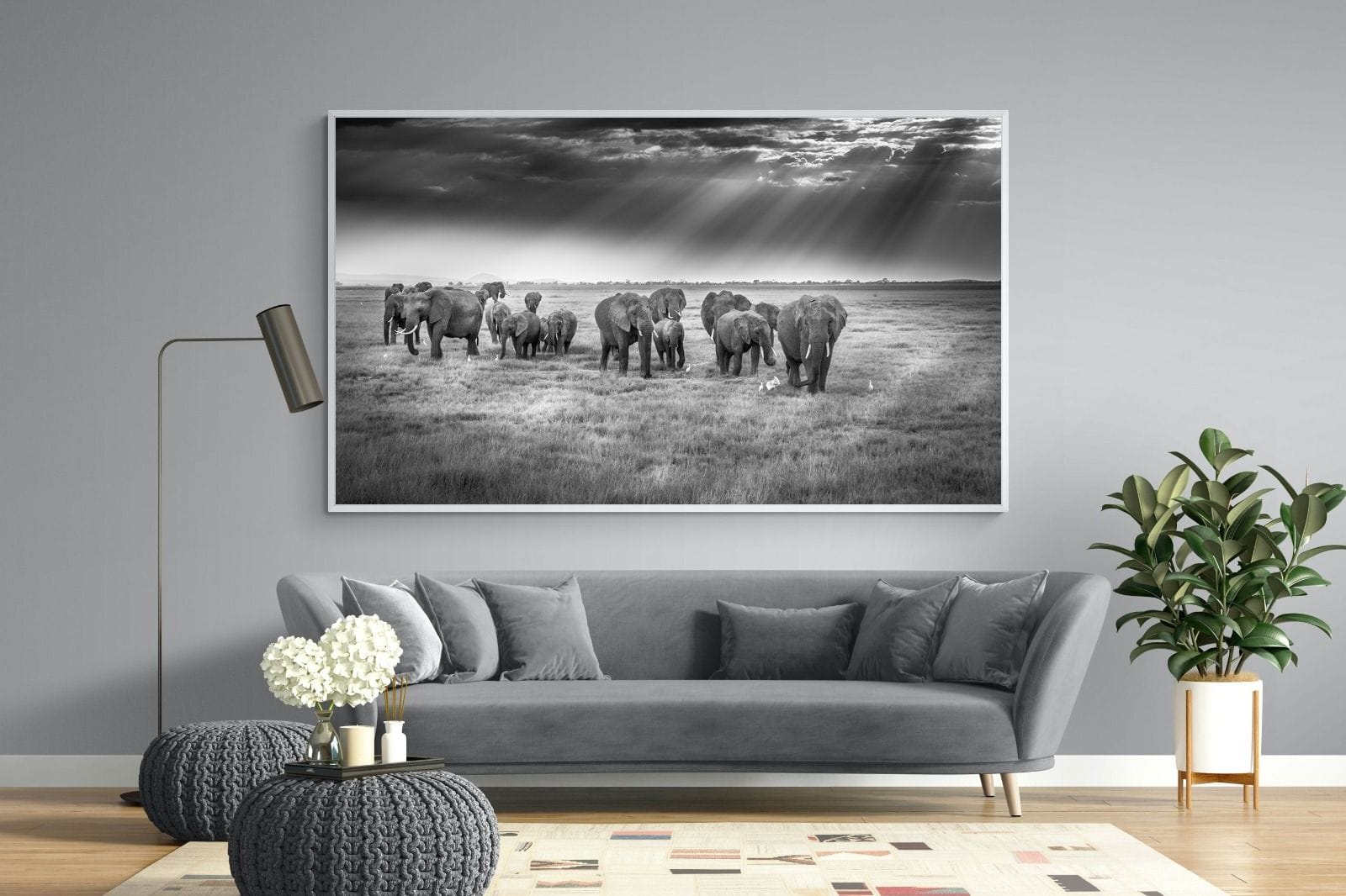 Grazing Elephants-Wall_Art-220 x 130cm-Mounted Canvas-White-Pixalot