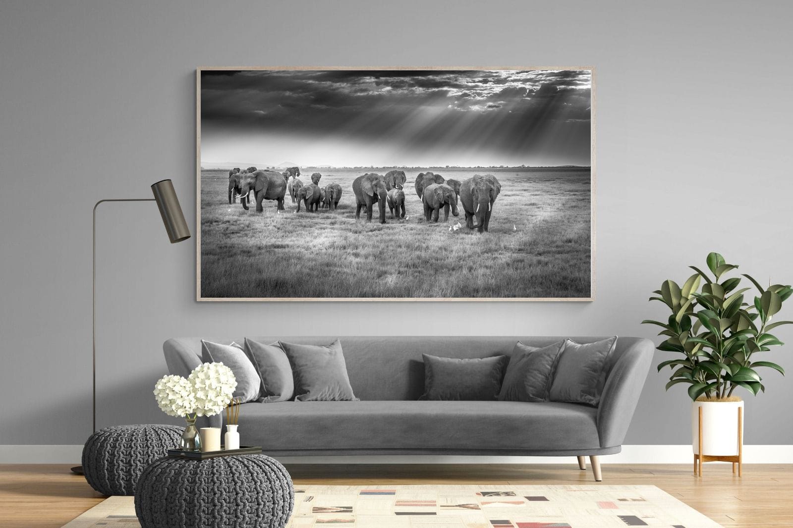Grazing Elephants-Wall_Art-220 x 130cm-Mounted Canvas-Wood-Pixalot
