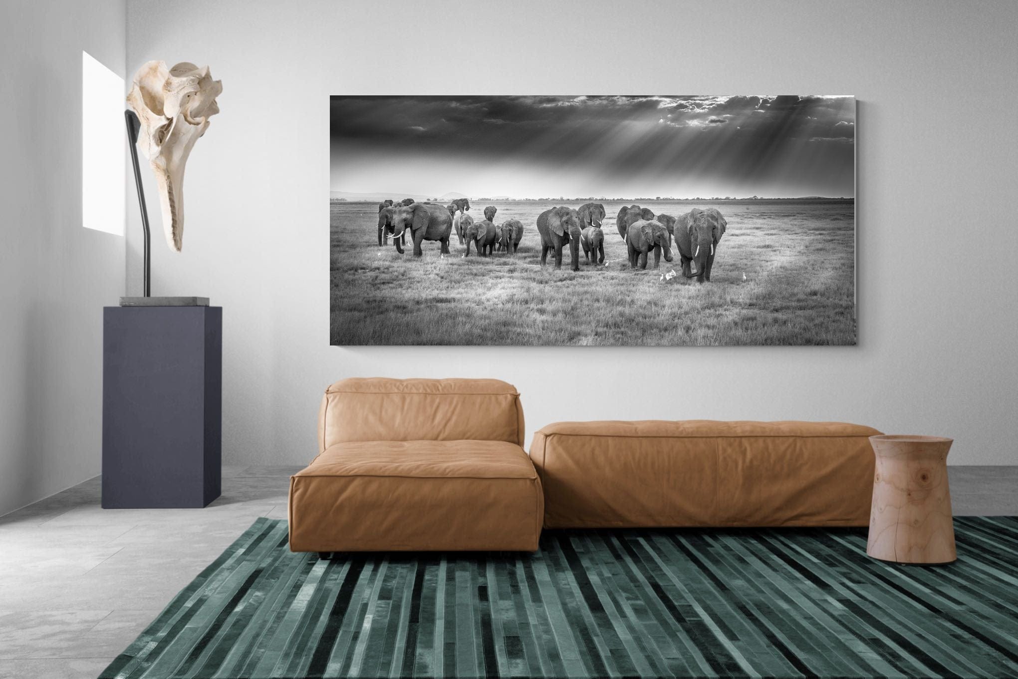 Grazing Elephants-Wall_Art-275 x 130cm-Mounted Canvas-No Frame-Pixalot
