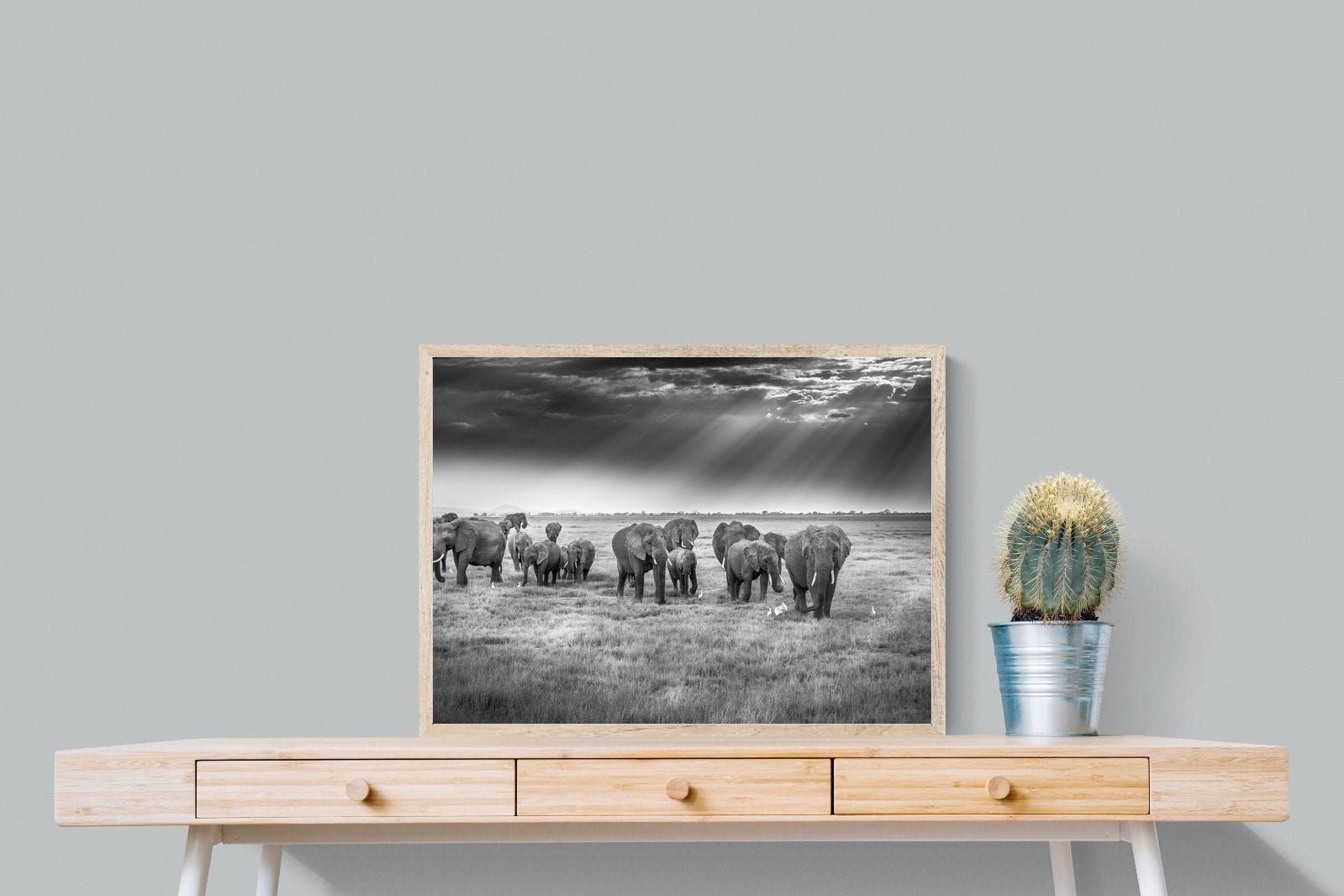 Grazing Elephants-Wall_Art-80 x 60cm-Mounted Canvas-Wood-Pixalot