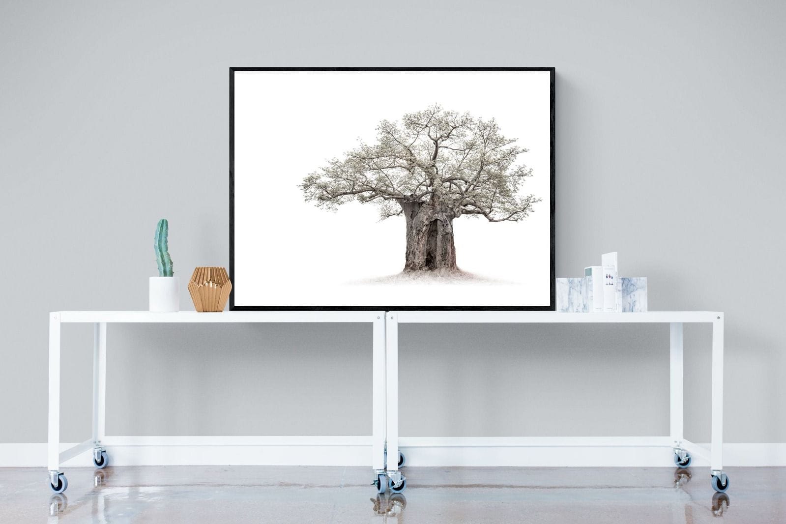 High Key Baobab-Wall_Art-120 x 90cm-Mounted Canvas-Black-Pixalot
