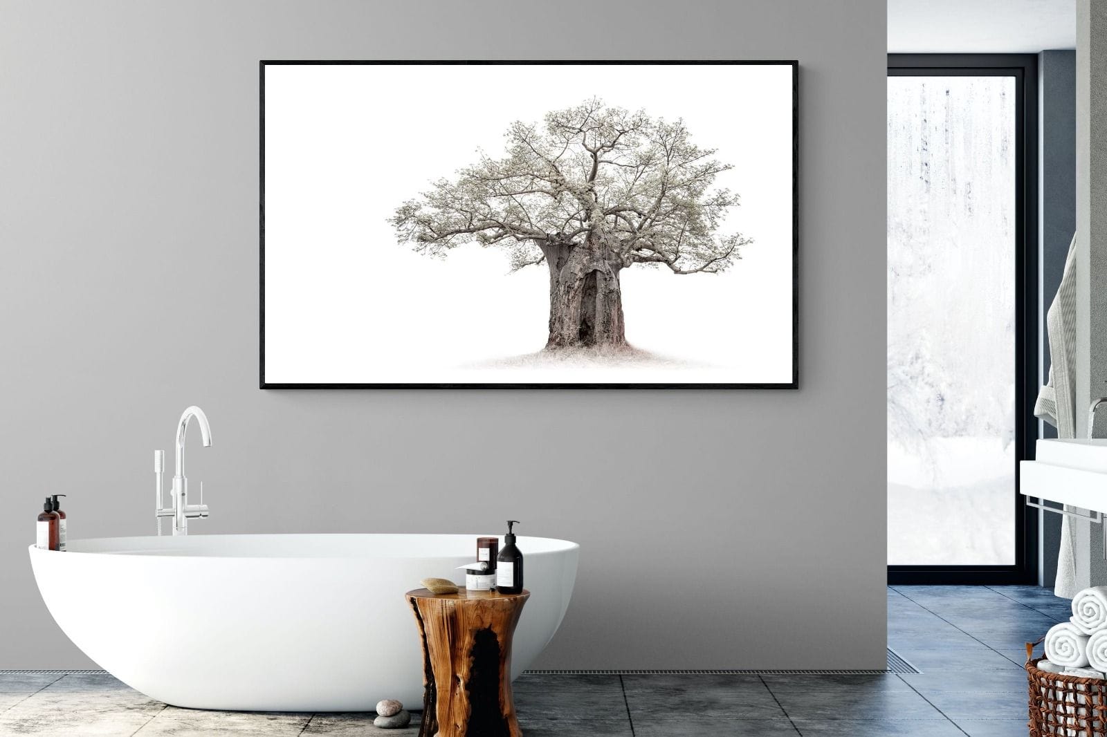 High Key Baobab-Wall_Art-180 x 110cm-Mounted Canvas-Black-Pixalot