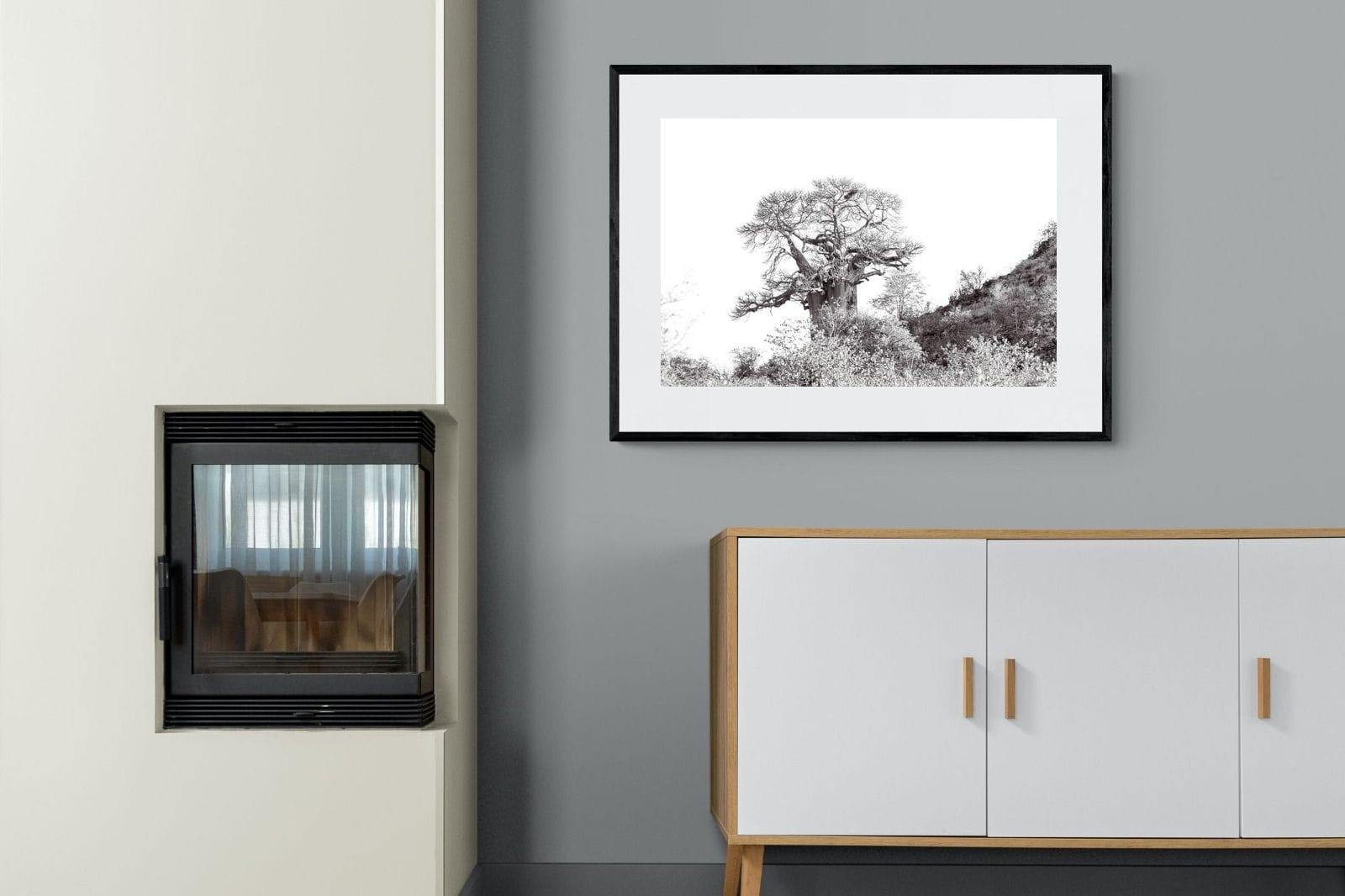 Hillside Baobab-Wall_Art-100 x 75cm-Framed Print-Black-Pixalot