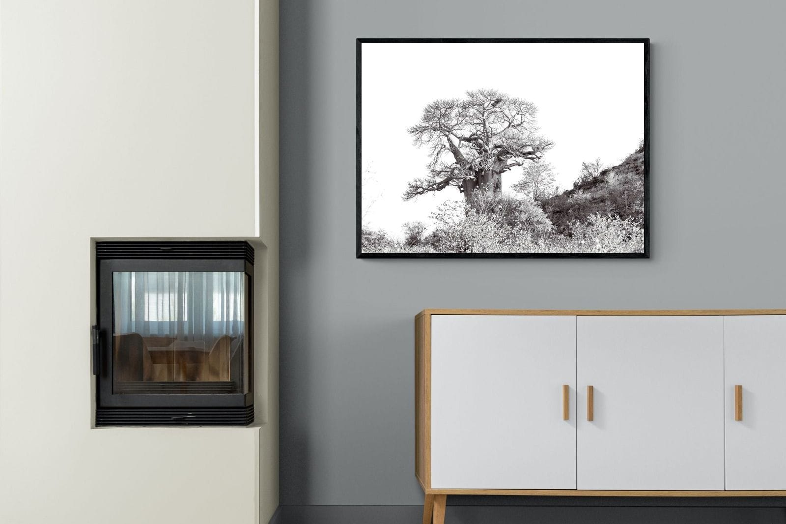 Hillside Baobab-Wall_Art-100 x 75cm-Mounted Canvas-Black-Pixalot