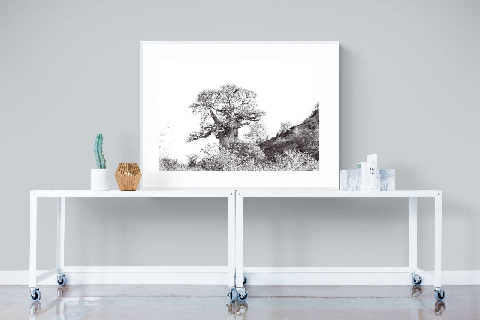 Hillside Baobab-Wall_Art-120 x 90cm-Framed Print-White-Pixalot