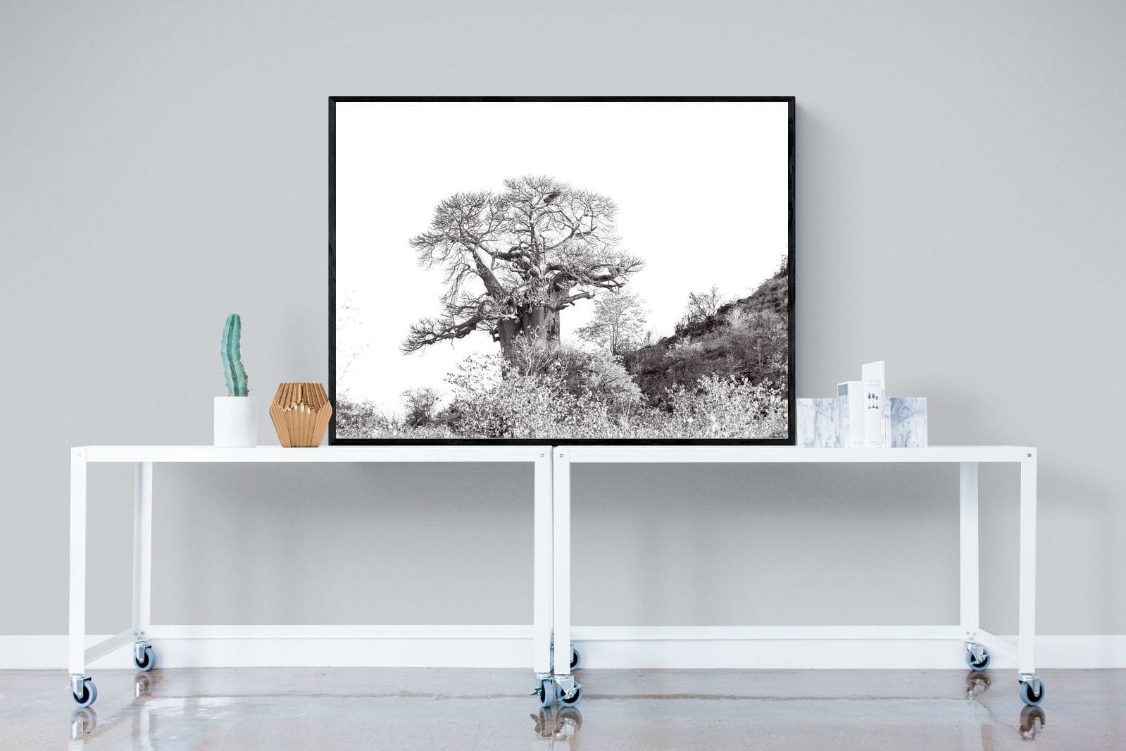Hillside Baobab-Wall_Art-120 x 90cm-Mounted Canvas-Black-Pixalot