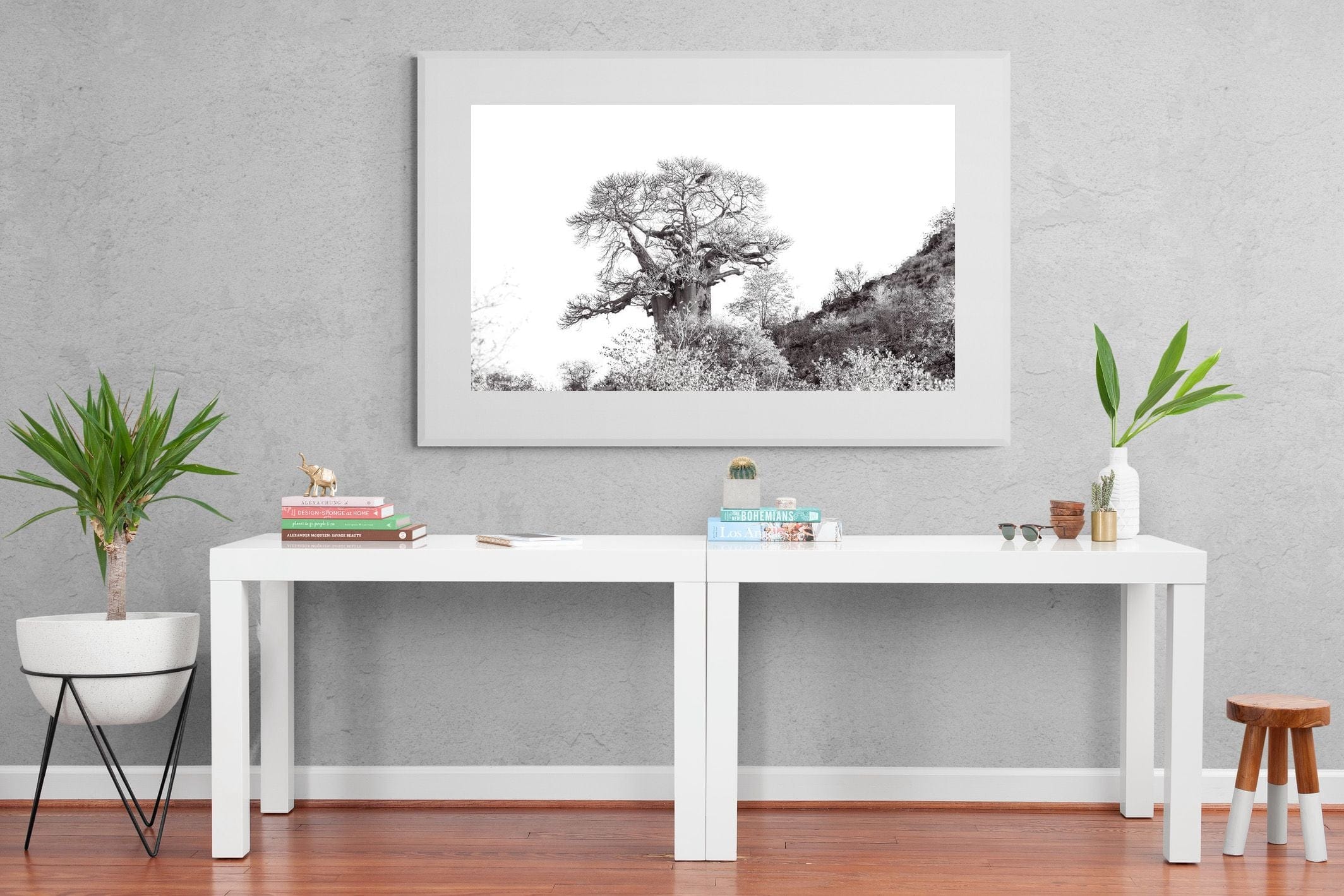 Hillside Baobab-Wall_Art-150 x 100cm-Framed Print-White-Pixalot