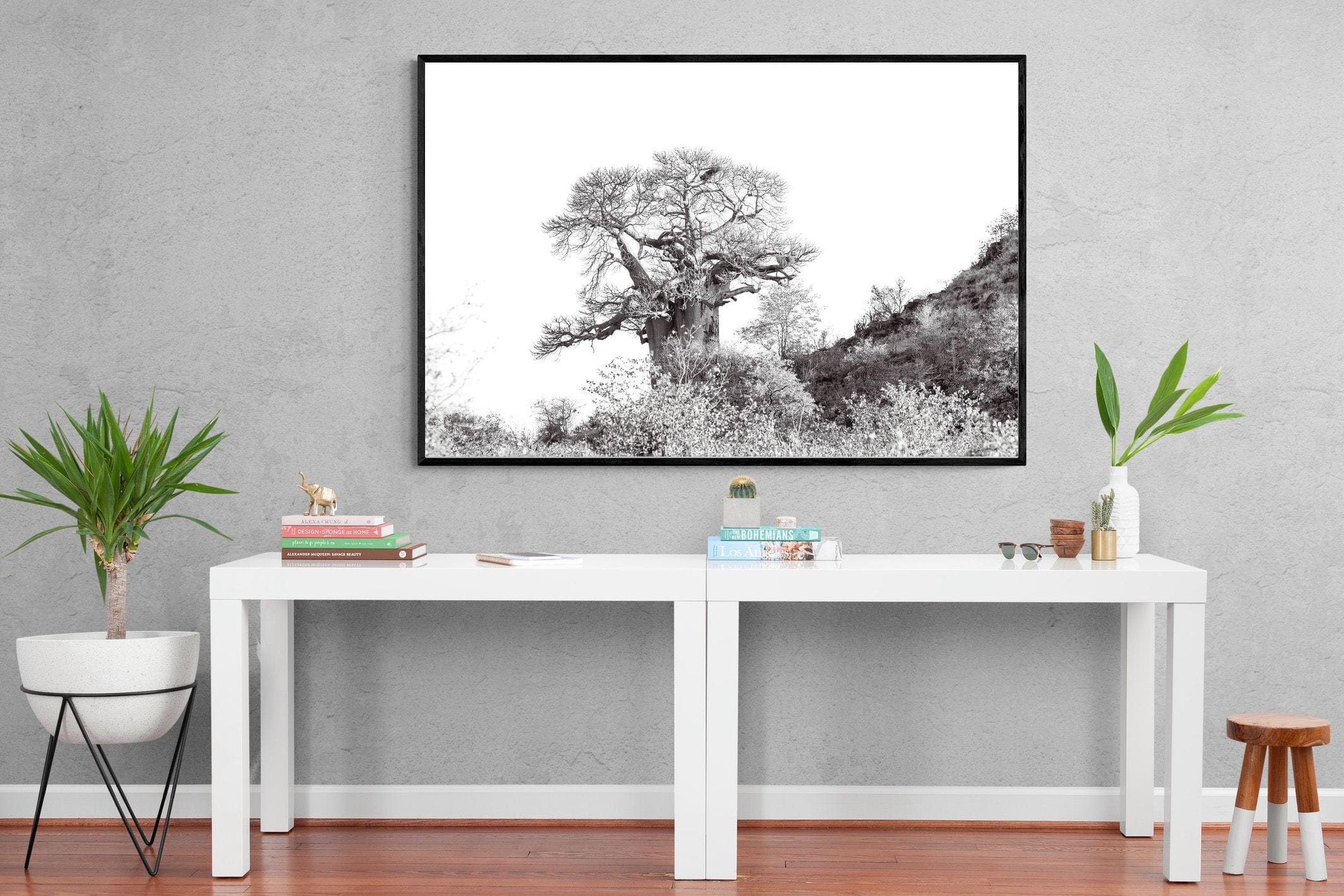 Hillside Baobab-Wall_Art-150 x 100cm-Mounted Canvas-Black-Pixalot
