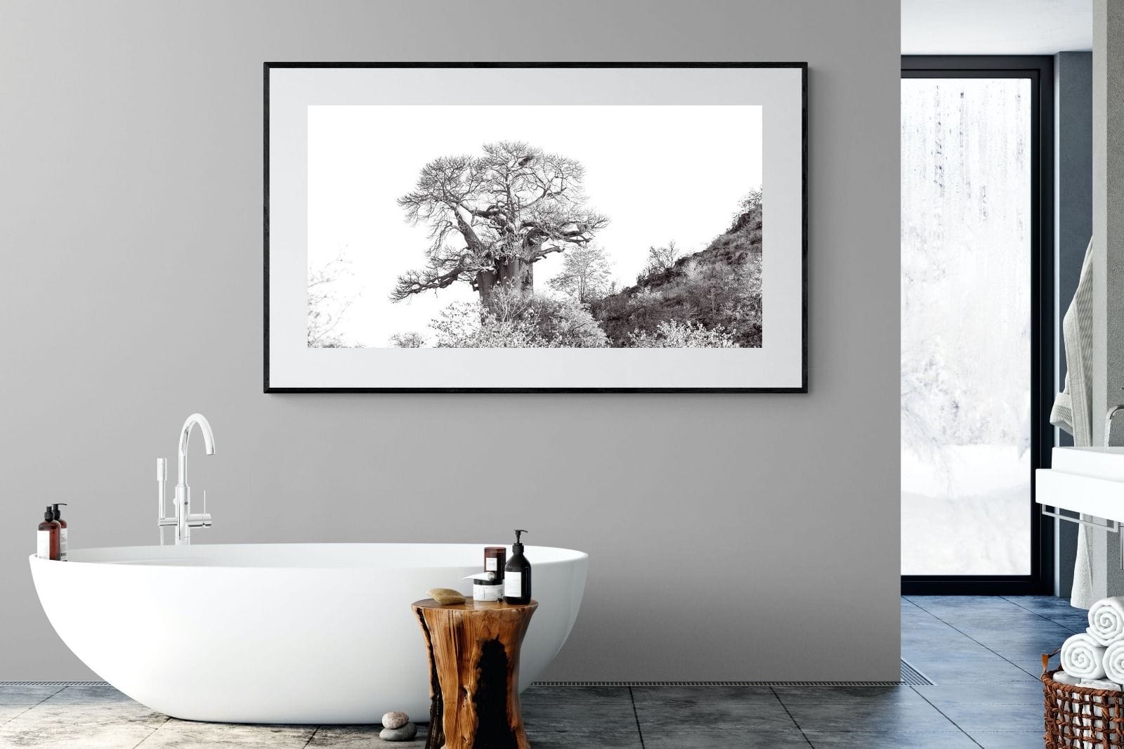 Hillside Baobab-Wall_Art-180 x 110cm-Framed Print-Black-Pixalot
