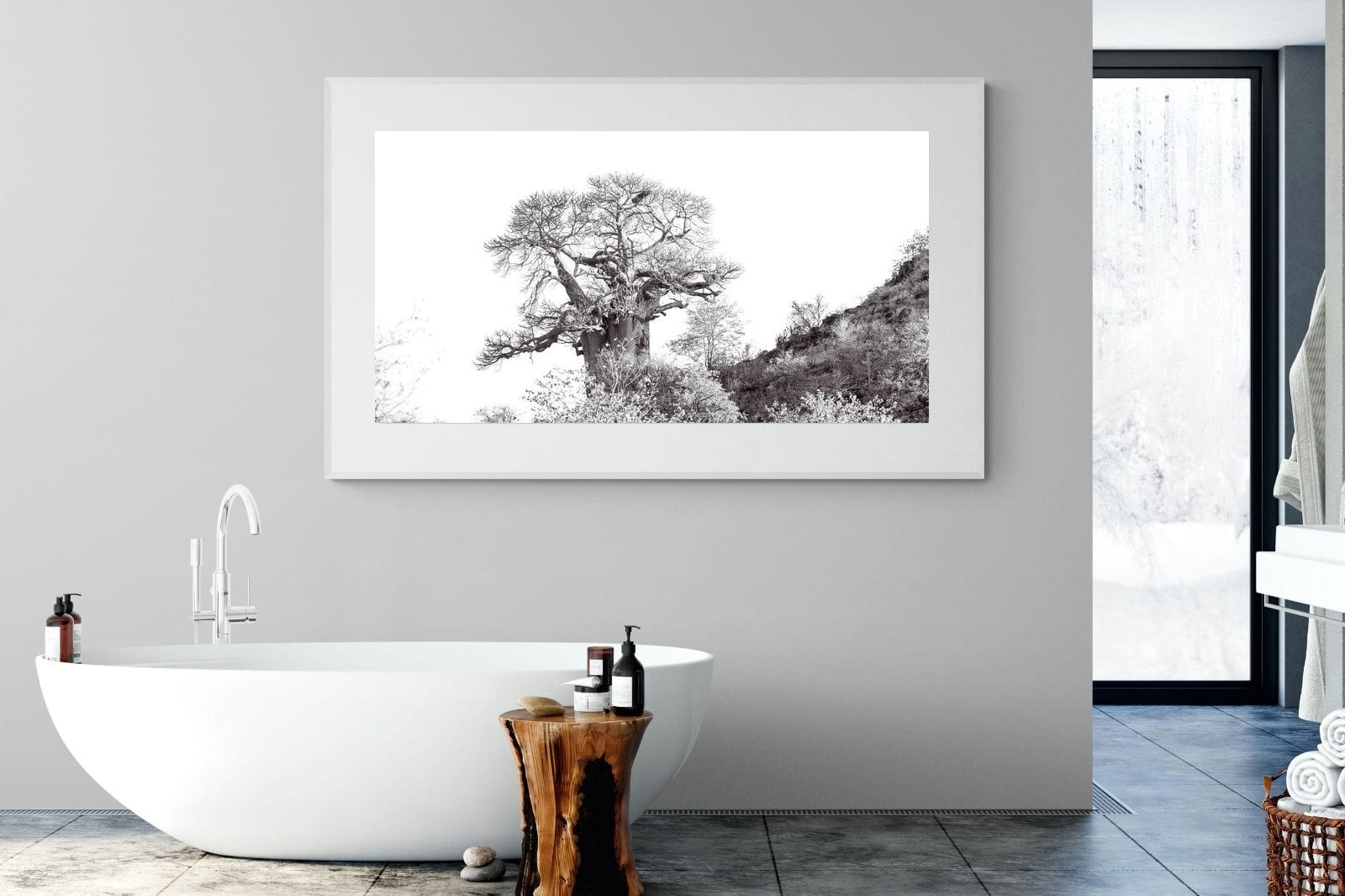 Hillside Baobab-Wall_Art-180 x 110cm-Framed Print-White-Pixalot