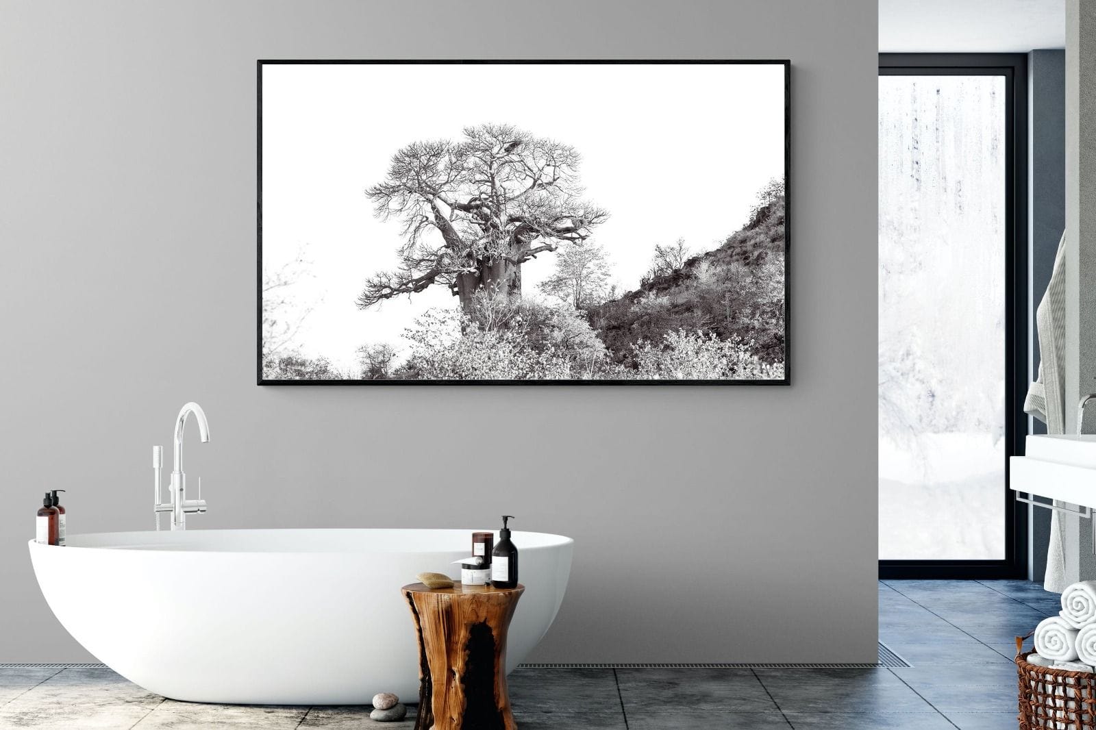 Hillside Baobab-Wall_Art-180 x 110cm-Mounted Canvas-Black-Pixalot