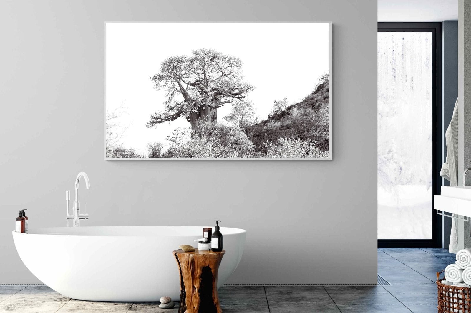Hillside Baobab-Wall_Art-180 x 110cm-Mounted Canvas-White-Pixalot