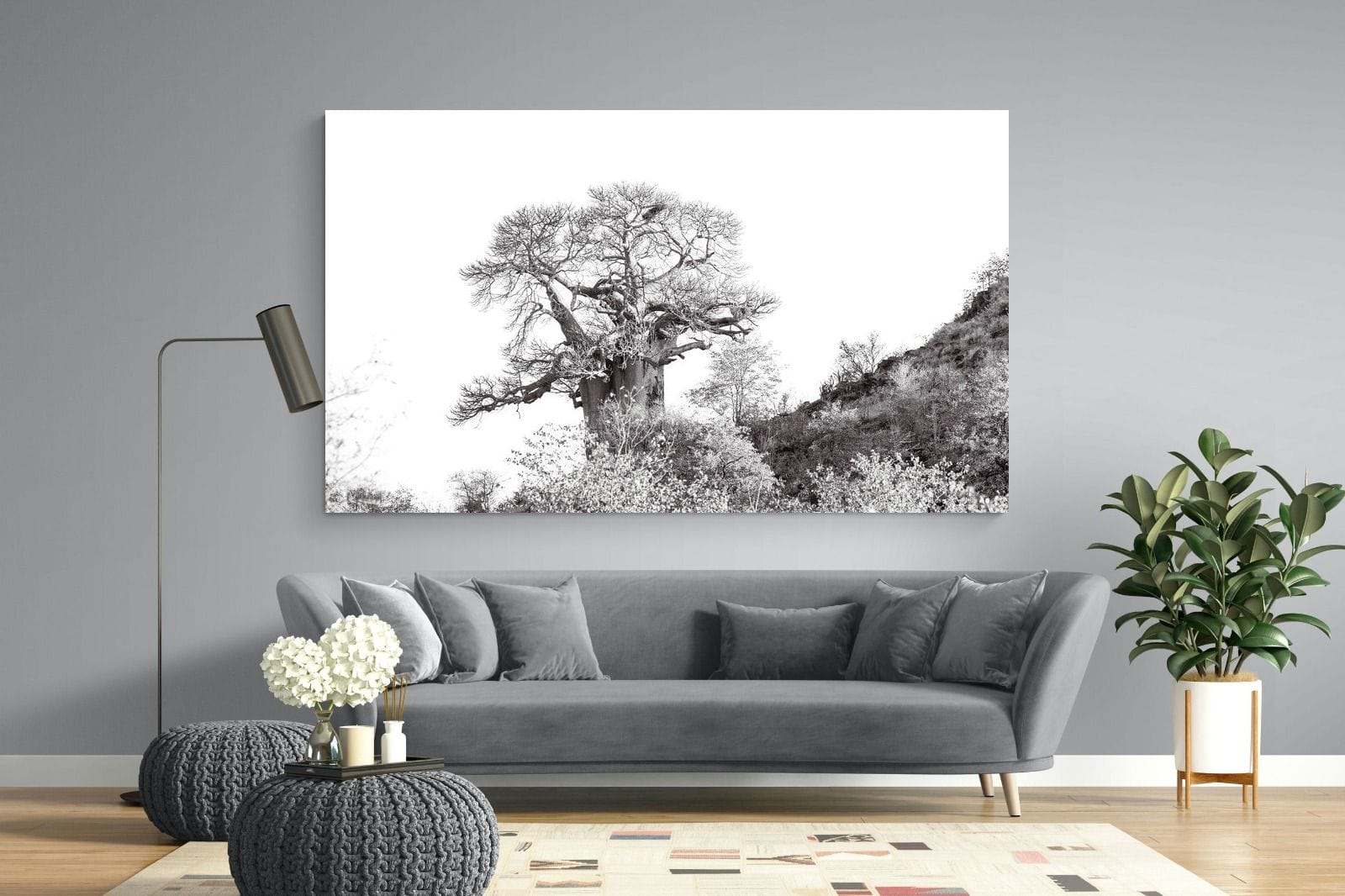 Hillside Baobab-Wall_Art-220 x 130cm-Mounted Canvas-No Frame-Pixalot