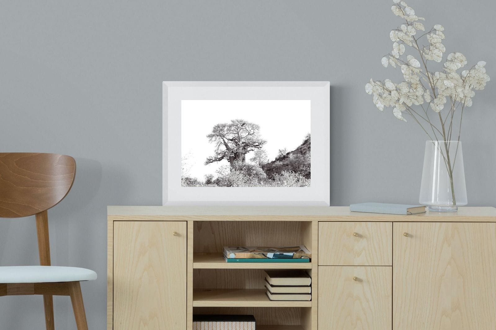 Hillside Baobab-Wall_Art-60 x 45cm-Framed Print-White-Pixalot