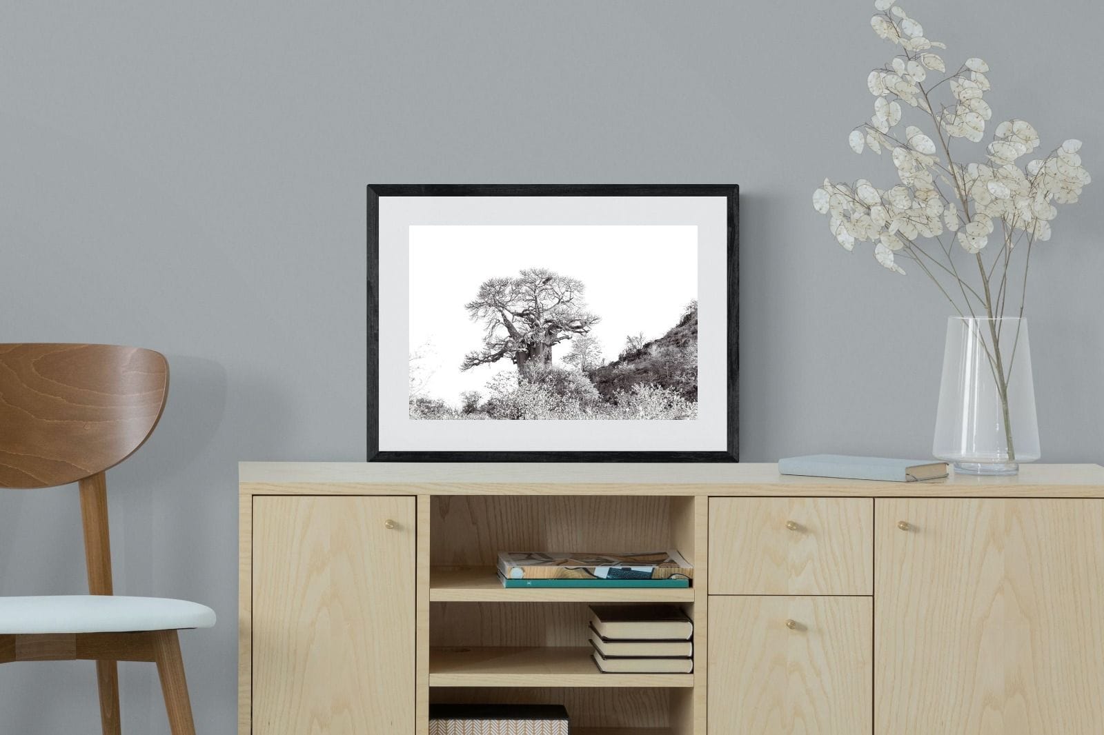 Hillside Baobab-Wall_Art-60 x 45cm-Framed Print-Black-Pixalot