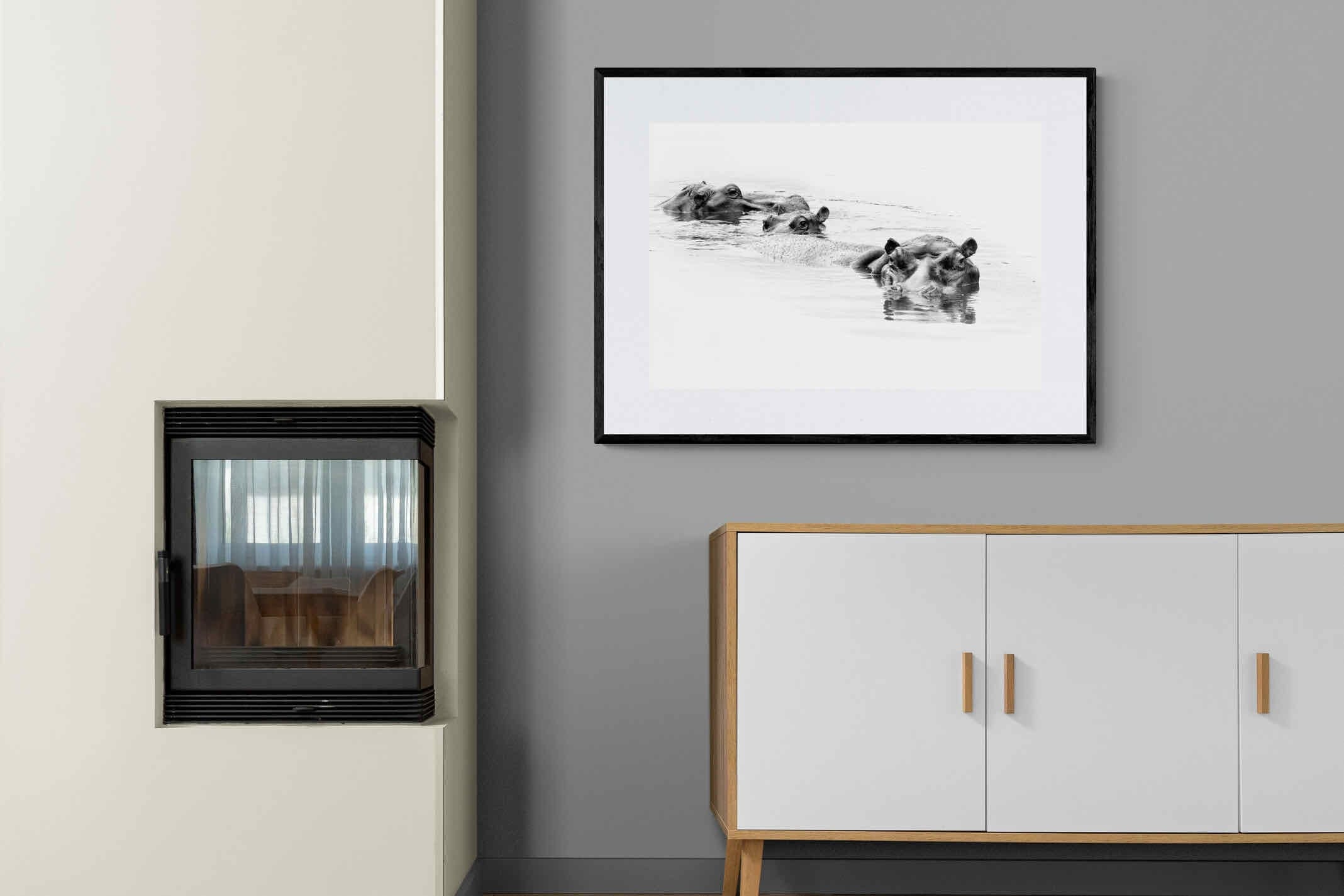 Hippo Trio-Wall_Art-100 x 75cm-Framed Print-Black-Pixalot