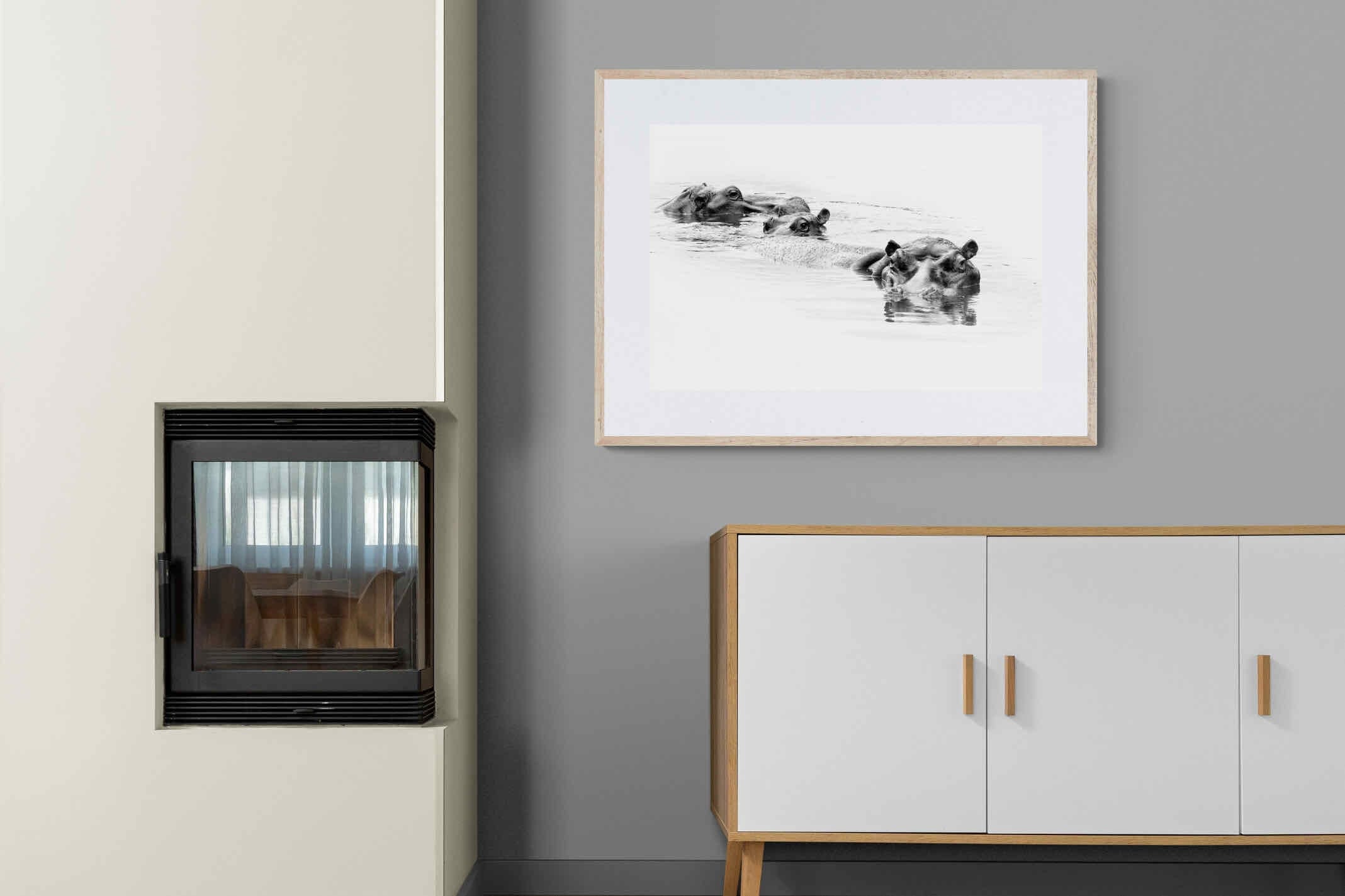 Hippo Trio-Wall_Art-100 x 75cm-Framed Print-White-Pixalot