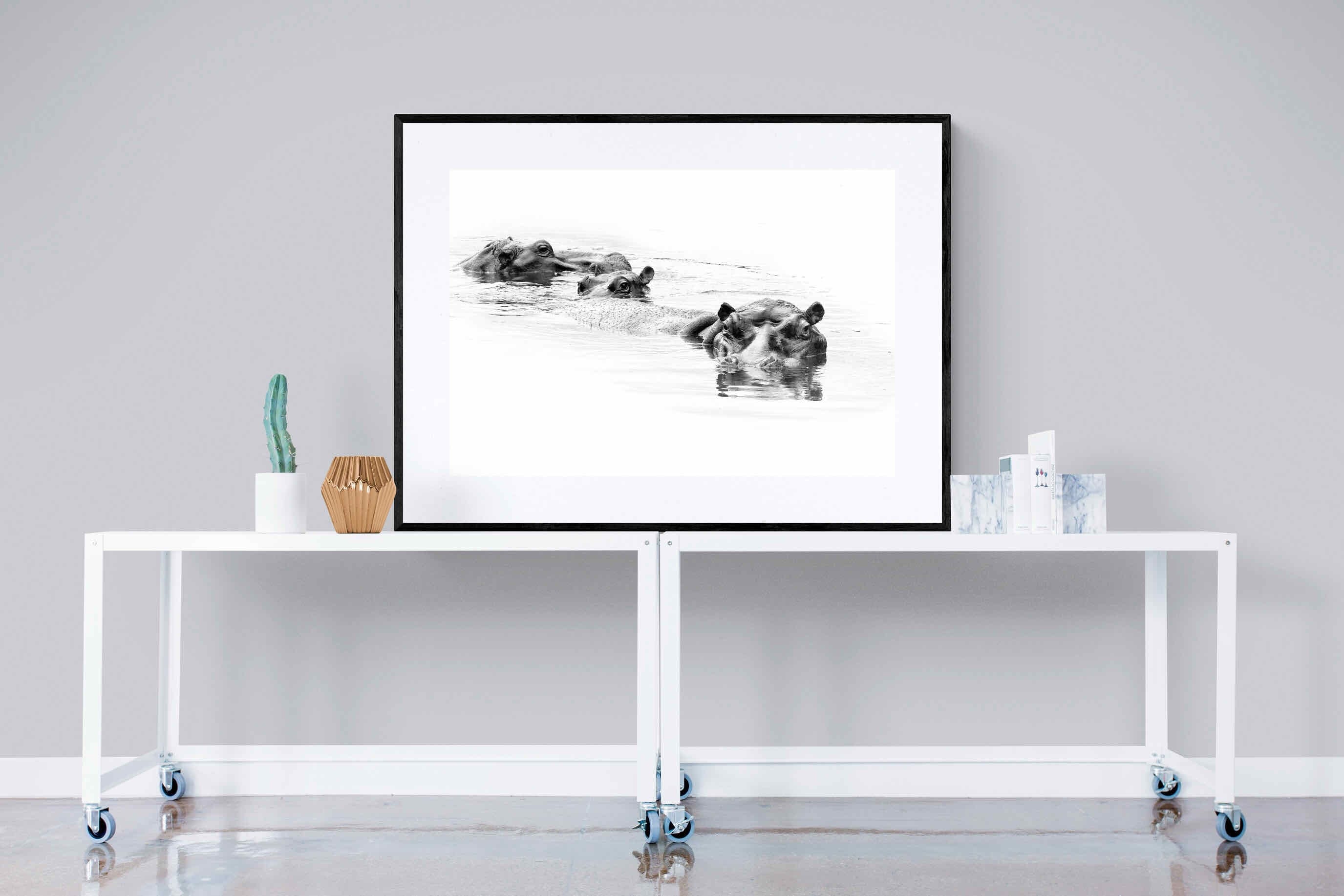 Hippo Trio-Wall_Art-120 x 90cm-Framed Print-Black-Pixalot