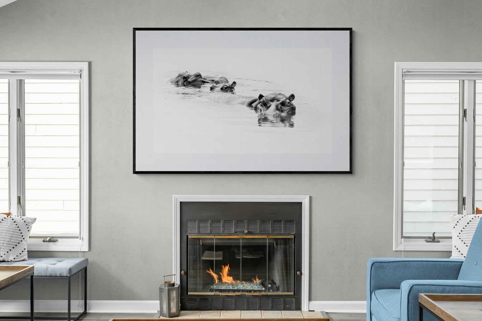 Hippo Trio-Wall_Art-150 x 100cm-Framed Print-Black-Pixalot