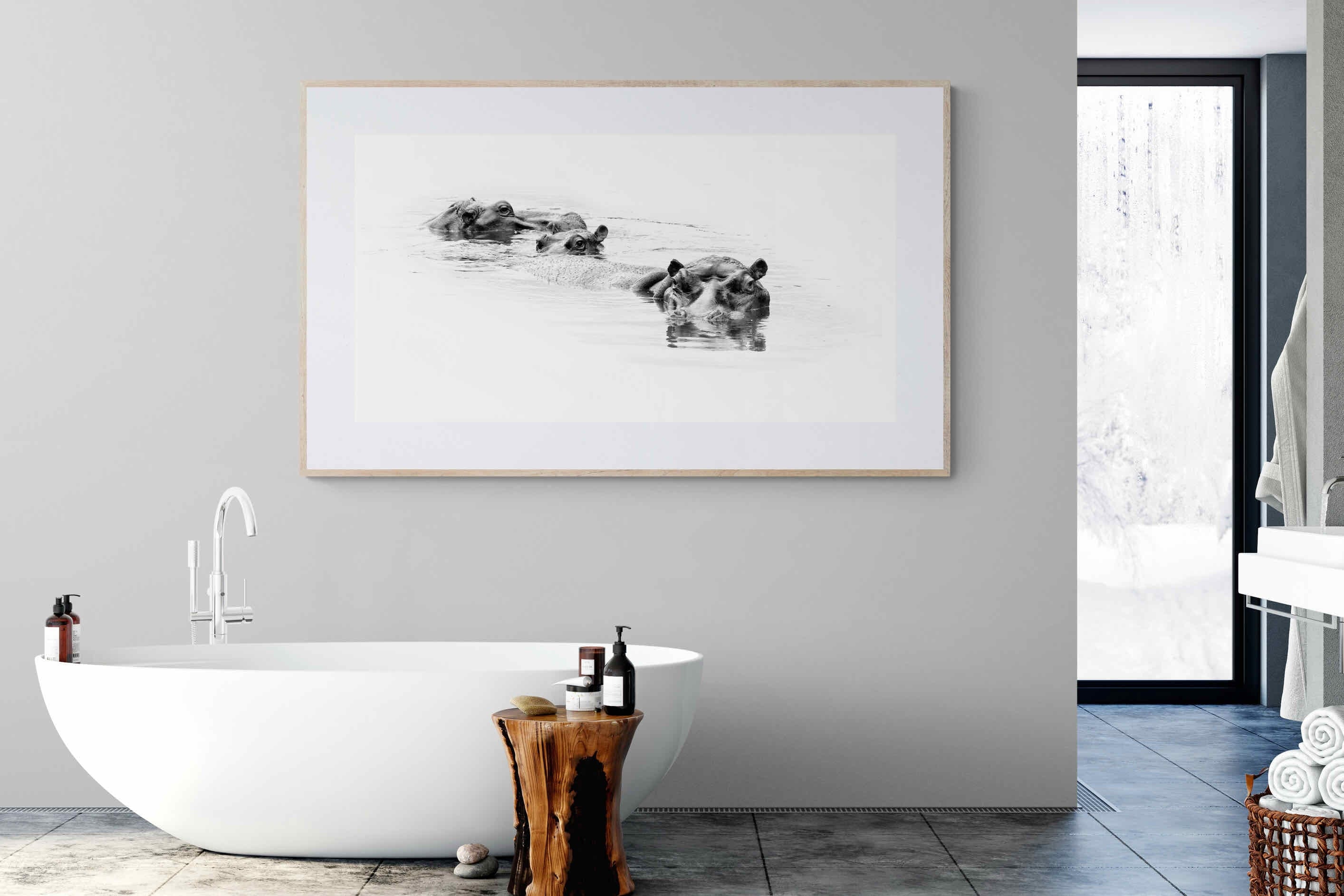 Hippo Trio-Wall_Art-180 x 110cm-Framed Print-Wood-Pixalot