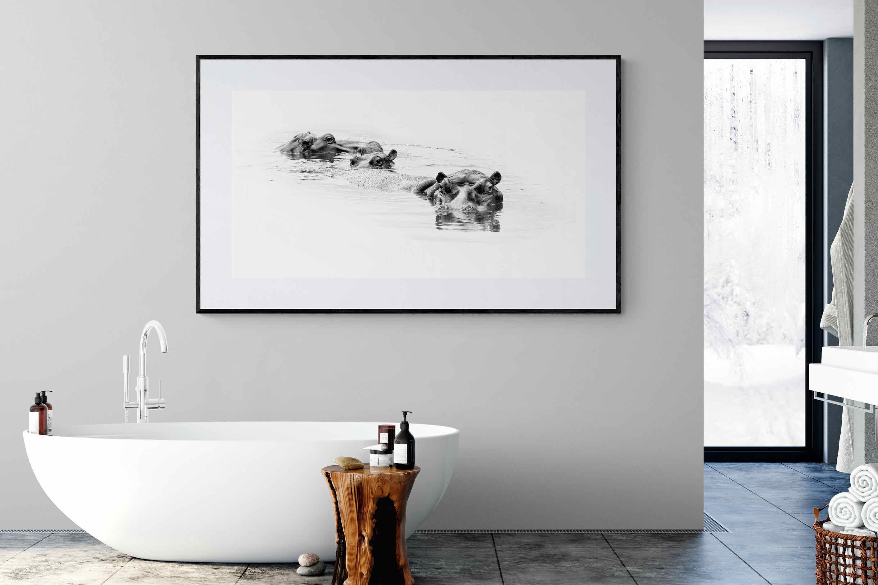 Hippo Trio-Wall_Art-180 x 110cm-Framed Print-Black-Pixalot