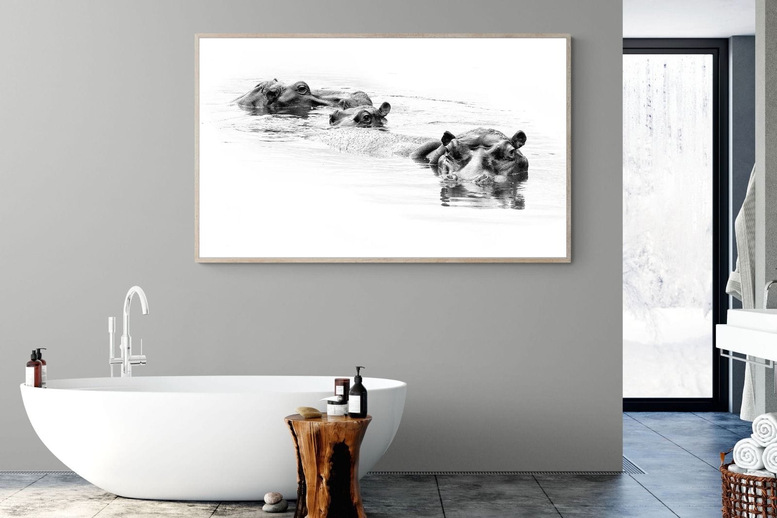 Hippo Trio-Wall_Art-180 x 110cm-Mounted Canvas-Wood-Pixalot
