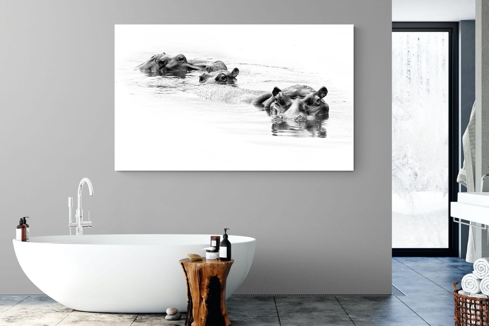 Hippo Trio-Wall_Art-180 x 110cm-Mounted Canvas-No Frame-Pixalot