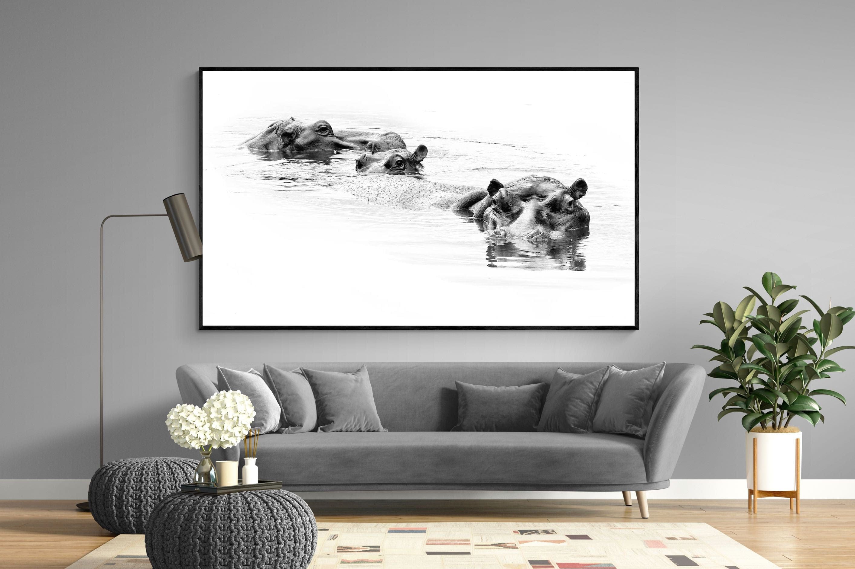 Hippo Trio-Wall_Art-220 x 130cm-Mounted Canvas-Black-Pixalot