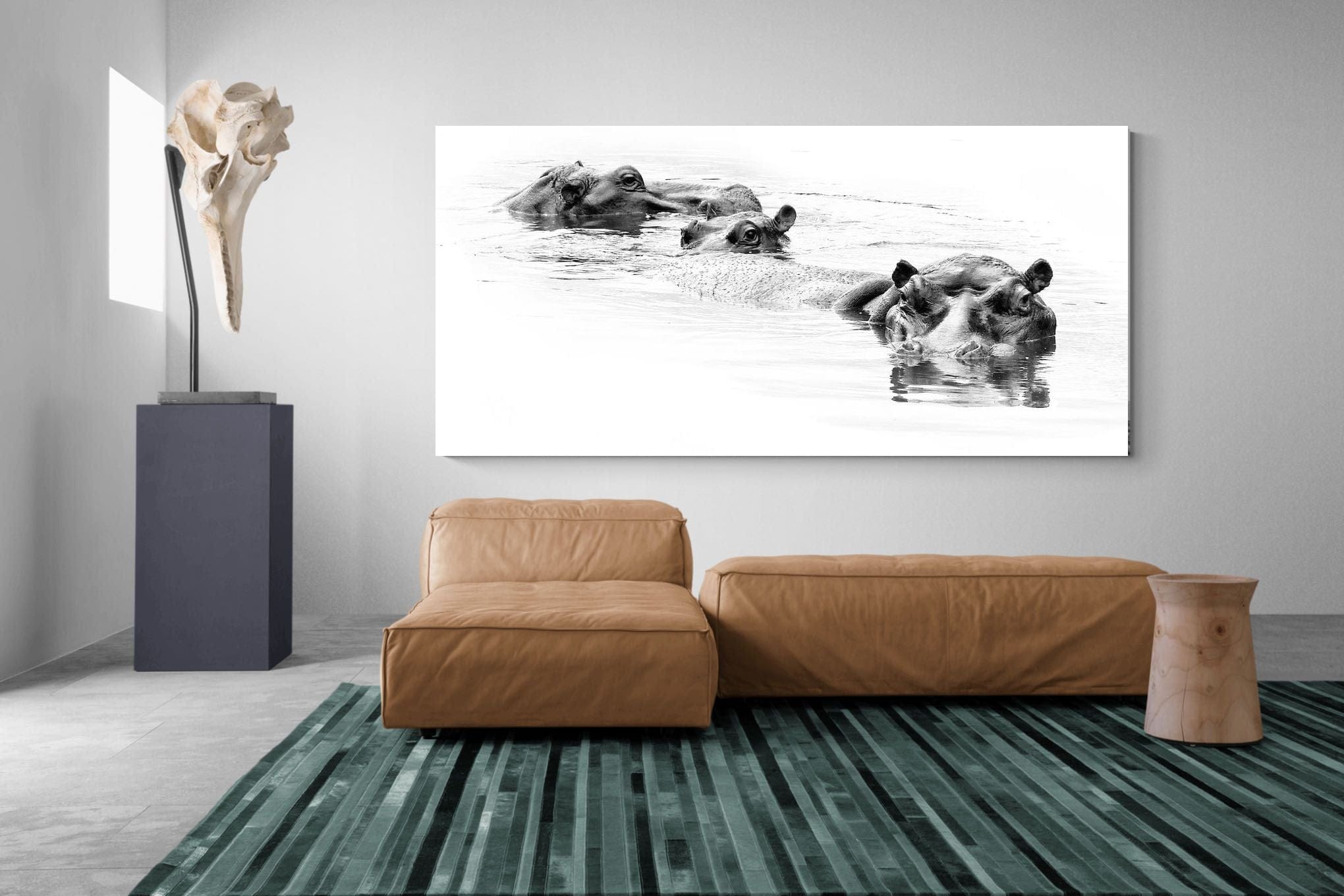 Hippo Trio-Wall_Art-275 x 130cm-Mounted Canvas-No Frame-Pixalot