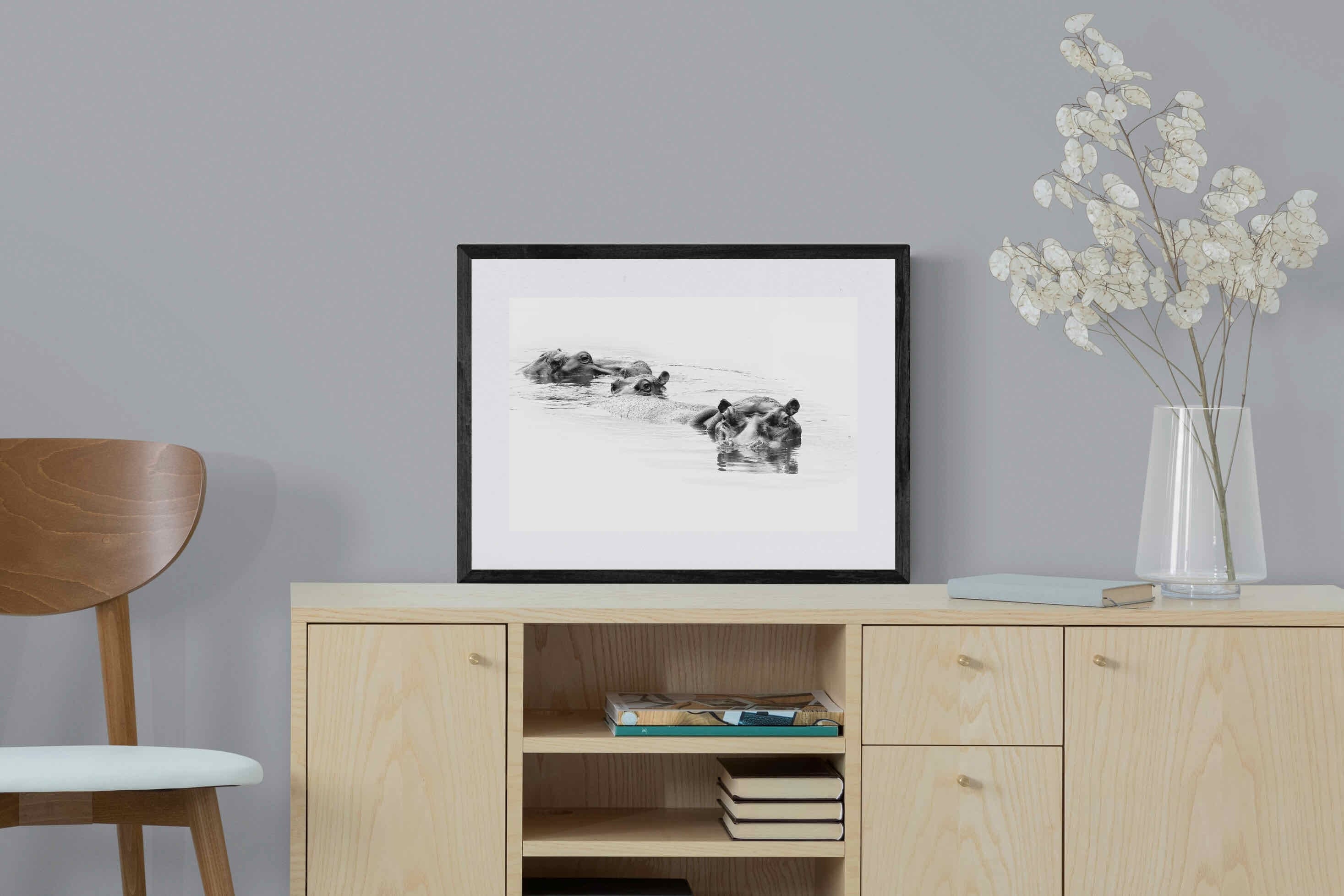 Hippo Trio-Wall_Art-60 x 45cm-Framed Print-Black-Pixalot