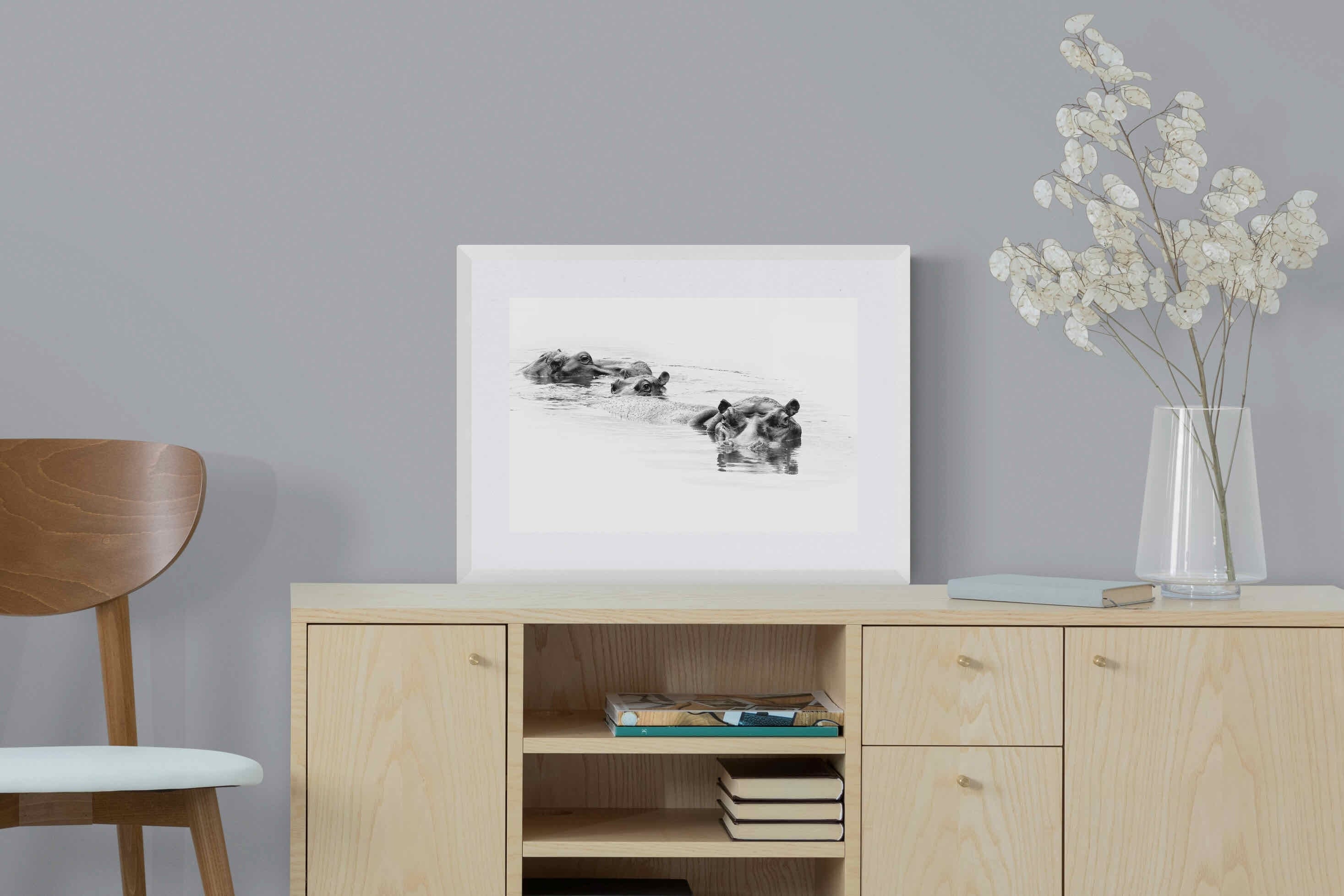 Hippo Trio-Wall_Art-60 x 45cm-Framed Print-White-Pixalot
