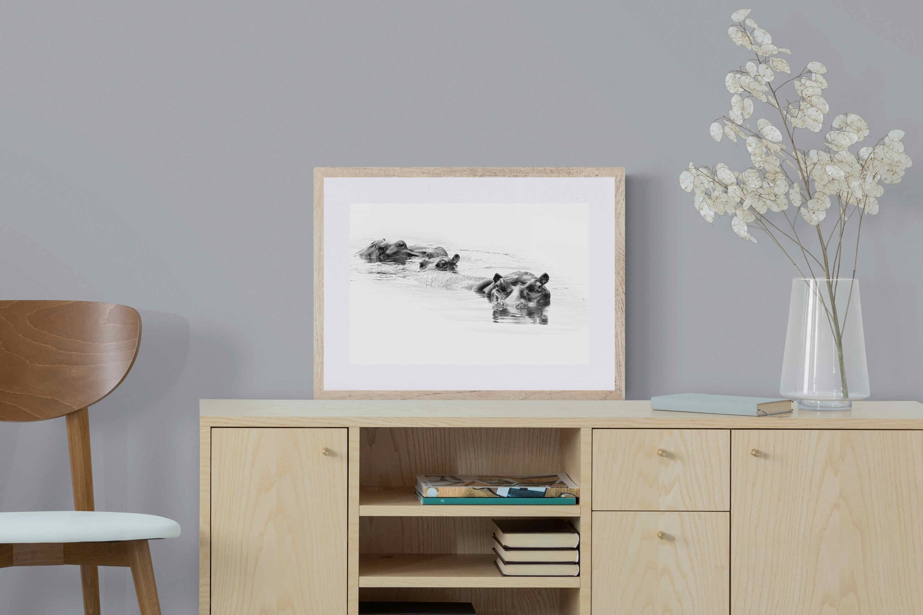 Hippo Trio-Wall_Art-60 x 45cm-Framed Print-Wood-Pixalot
