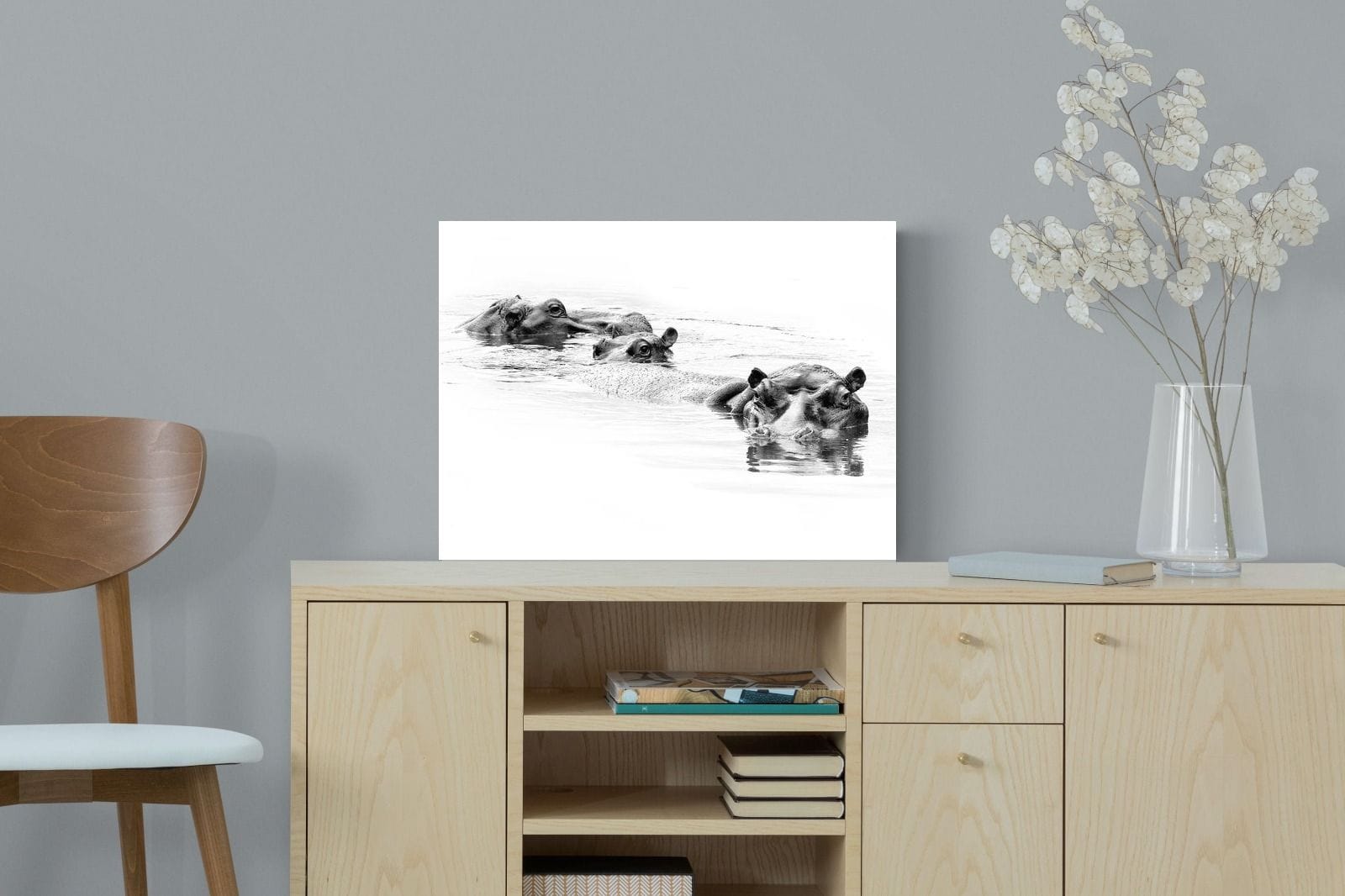 Hippo Trio-Wall_Art-60 x 45cm-Mounted Canvas-No Frame-Pixalot