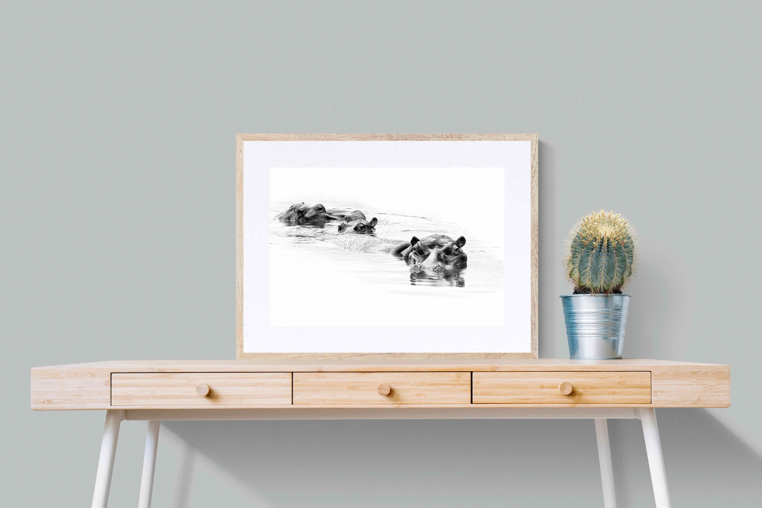 Hippo Trio-Wall_Art-80 x 60cm-Framed Print-Wood-Pixalot