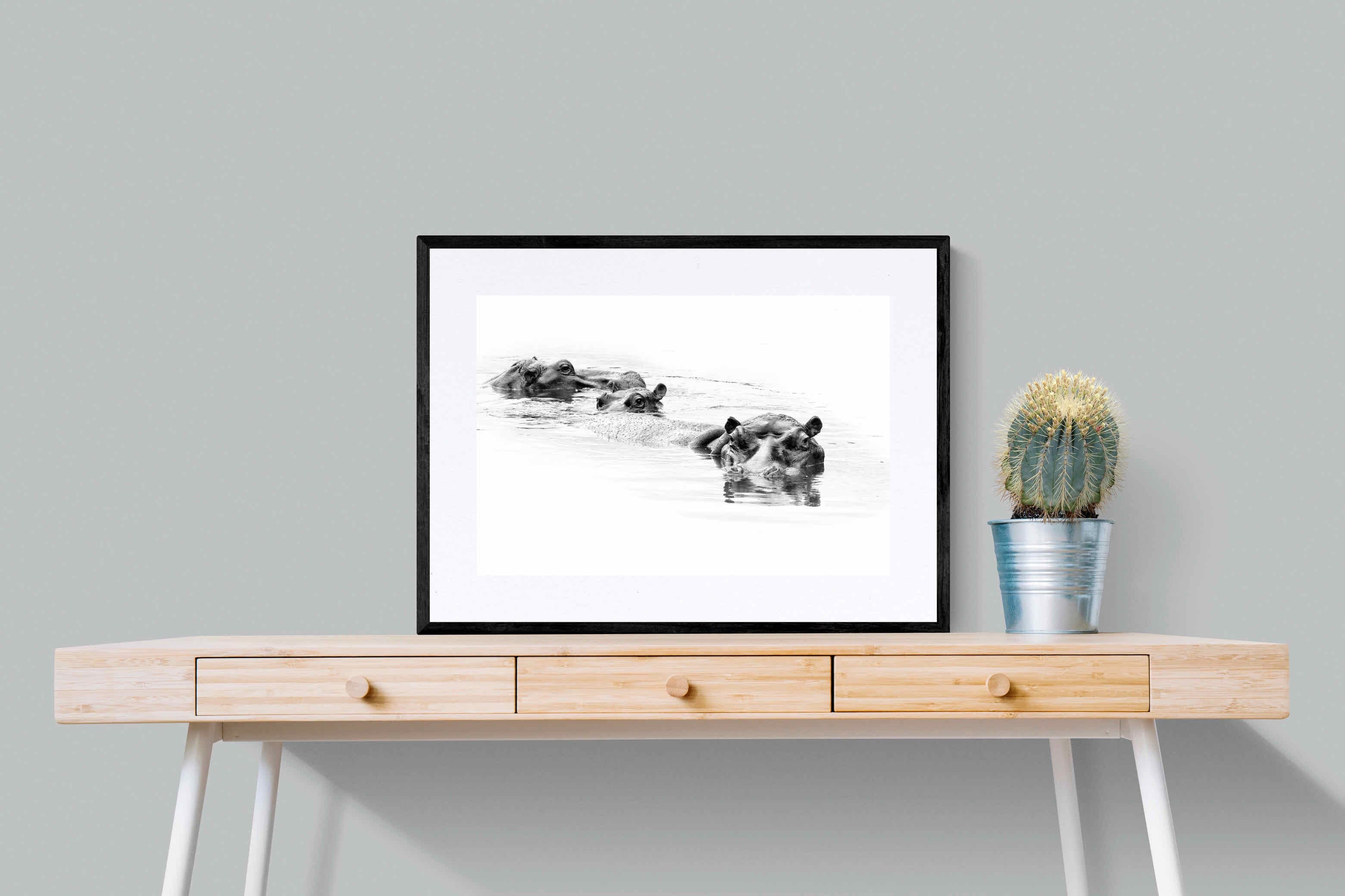 Hippo Trio-Wall_Art-80 x 60cm-Framed Print-Black-Pixalot