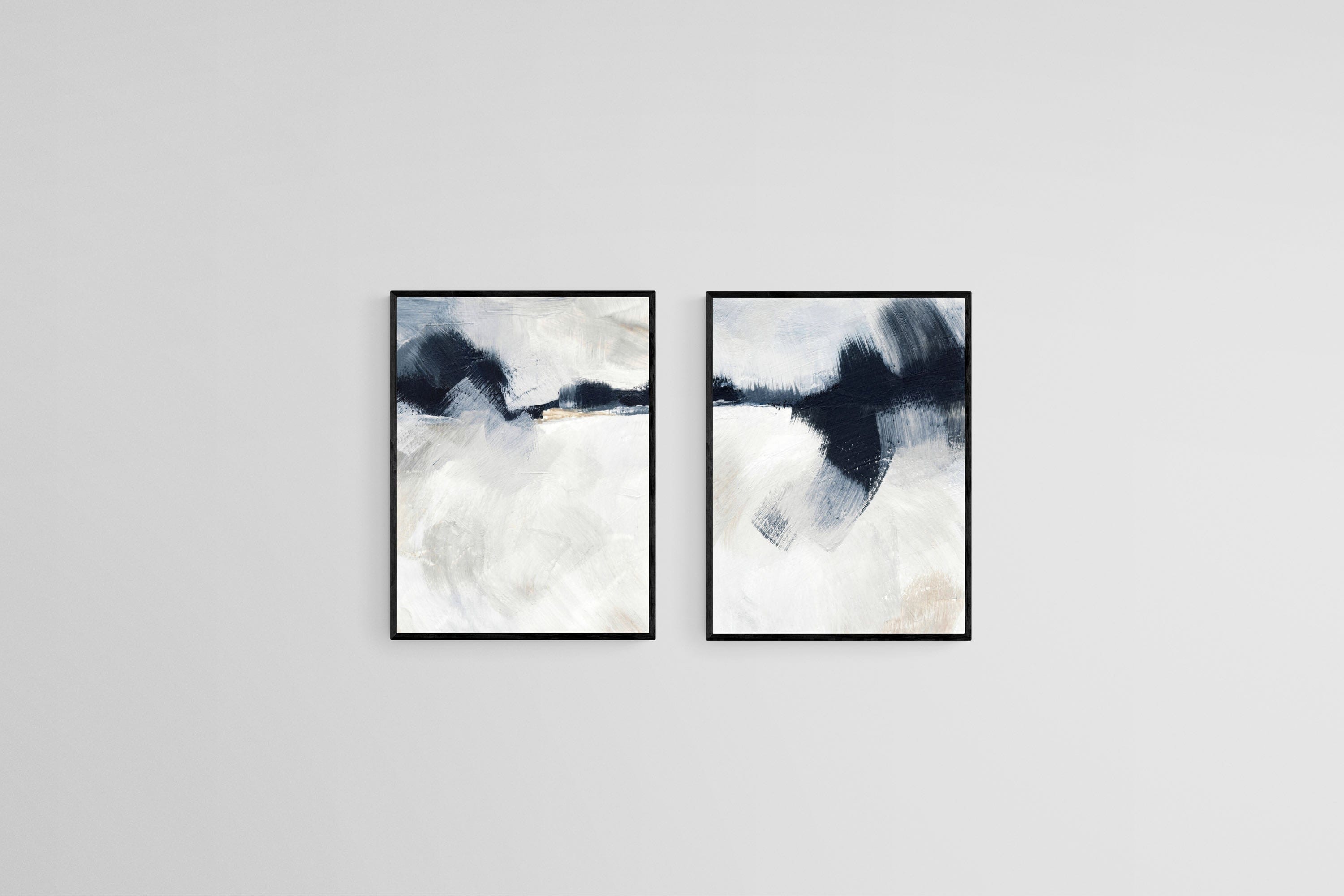 Horizon Set-Wall_Art-45 x 60cm (x2)-Mounted Canvas-Black-Pixalot