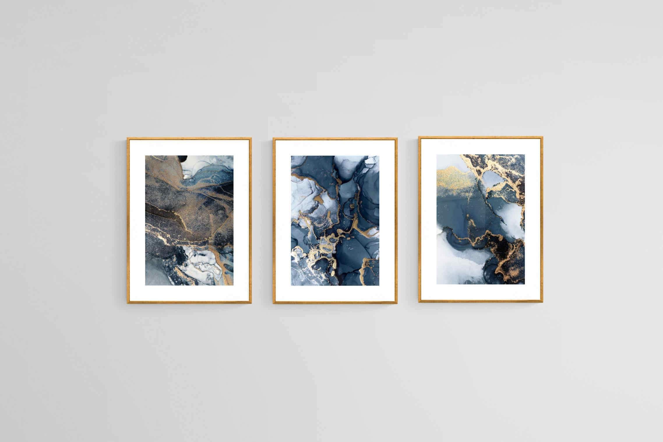 Indigo Gold Set-Wall_Art-45 x 60cm (x3)-Framed Print-Gold-Pixalot