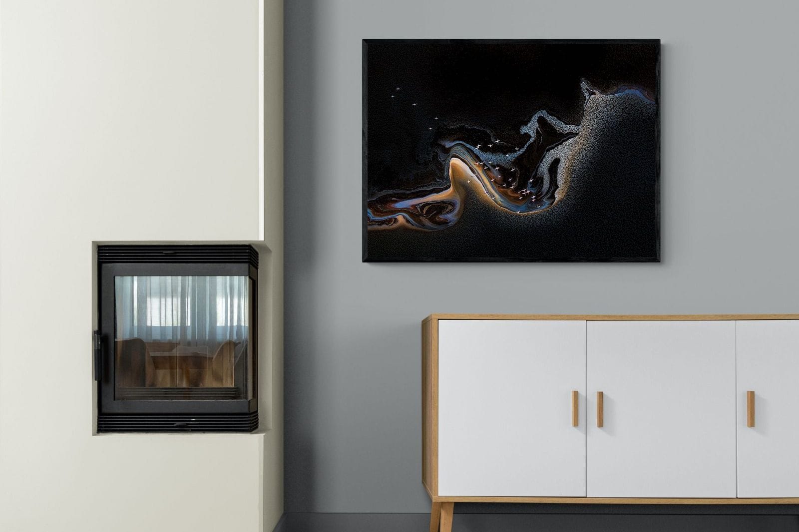 Inky Earth-Wall_Art-100 x 75cm-Mounted Canvas-Black-Pixalot