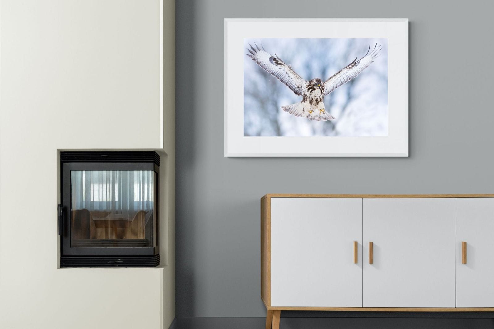 Jackal Buzzard-Wall_Art-100 x 75cm-Framed Print-White-Pixalot
