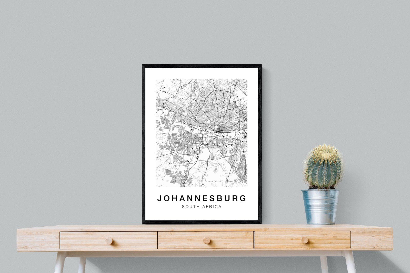 Johannesburg City Map-Wall_Art-60 x 80cm-Mounted Canvas-Black-Pixalot