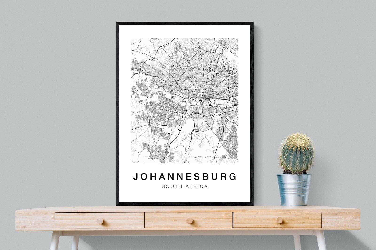 Johannesburg City Map-Wall_Art-75 x 100cm-Mounted Canvas-Black-Pixalot